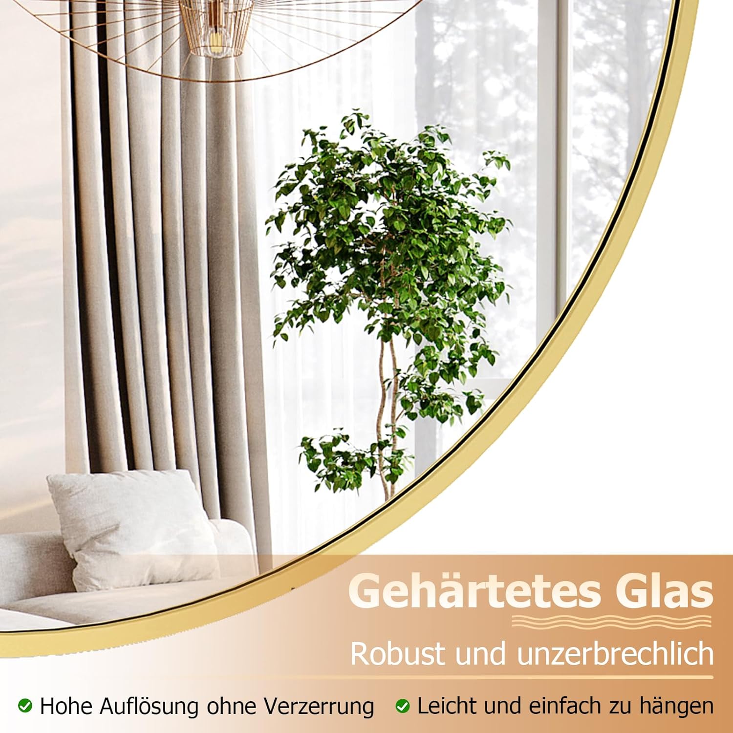 Koonmi kerek tükör hálószobai környezetben