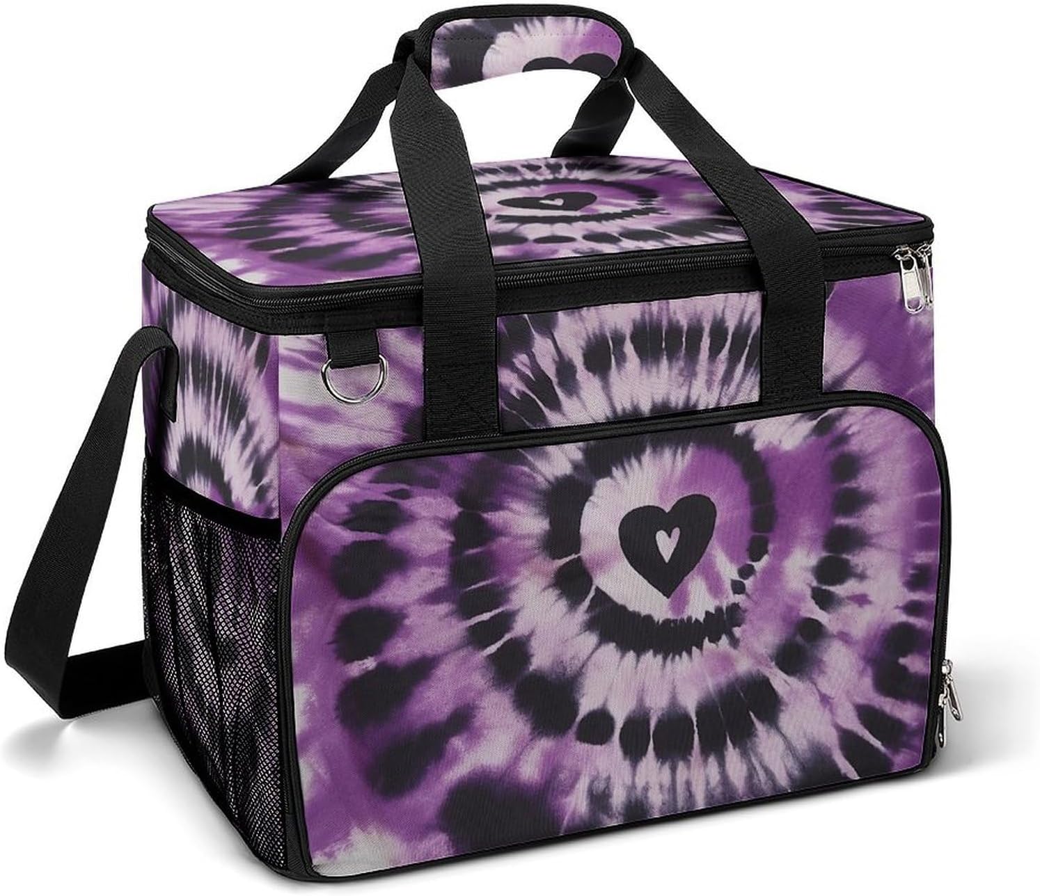 Large Capacity Oxford Cloth Purple Tie Dye Printed Camping Ice Bag, Outdoor Portable Insulation and Cooling Bag, Suitable for Outdoor Camping and Picnics
