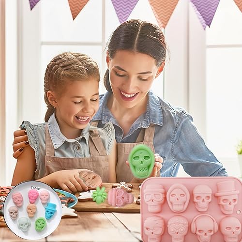 Miniatura 7 de 3 moldes de silicona para dulces de chocolate de Halloween, moldes de Halloween, fantasma, calabaza, murciélago, calavera, sombrero de bruja, molde