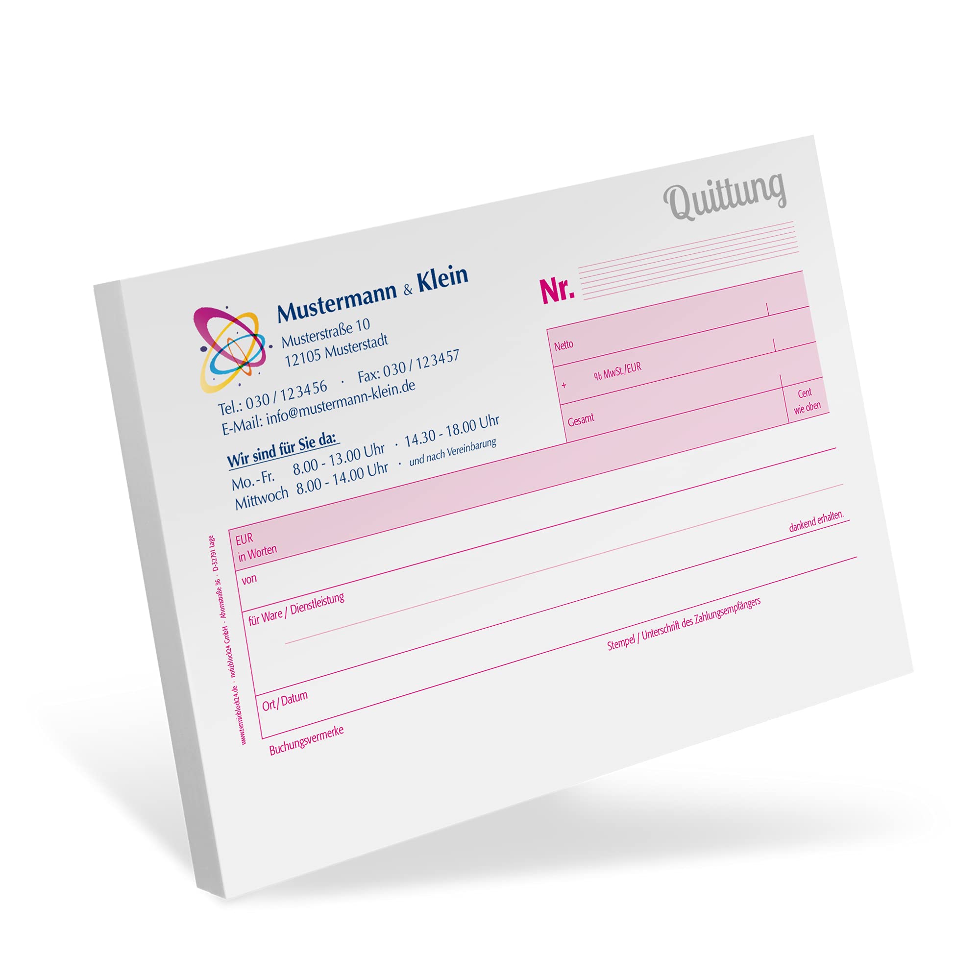 16 Personalisierte Quittungsblöcke mit Ihrem Text und Logo bedruckt/selbstdurchschreibend / 2 x 50 Blatt / A6 quer