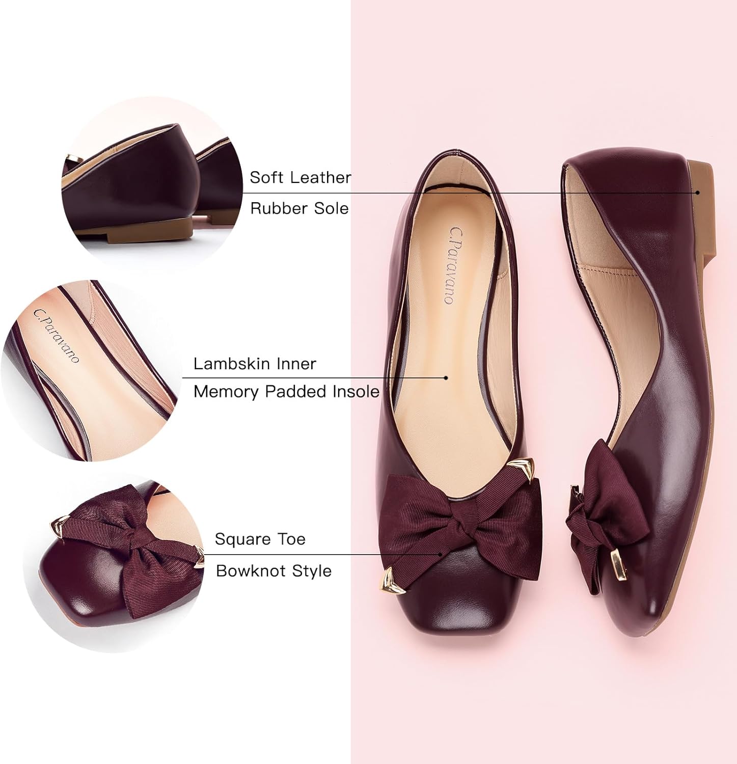 C.Paravano Ballet Flats | Flats Women | Dress Shoes for Women | Square Toe Flats | Flats Shoes Women | Black Flats - Image 4