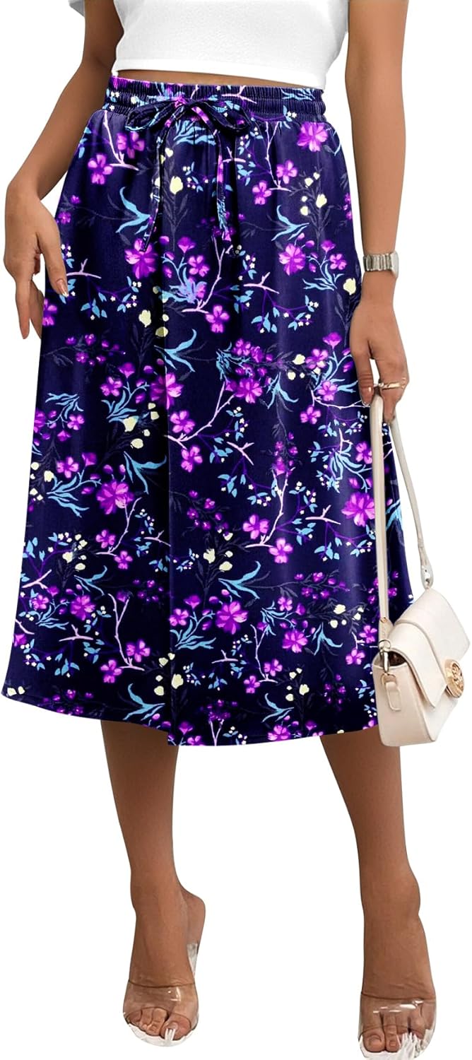 Angerella Womens Skirt Midi High Waist A-Line Casual Floral Print Trendy Bohemia Work Elegant with Pockets - Image 5