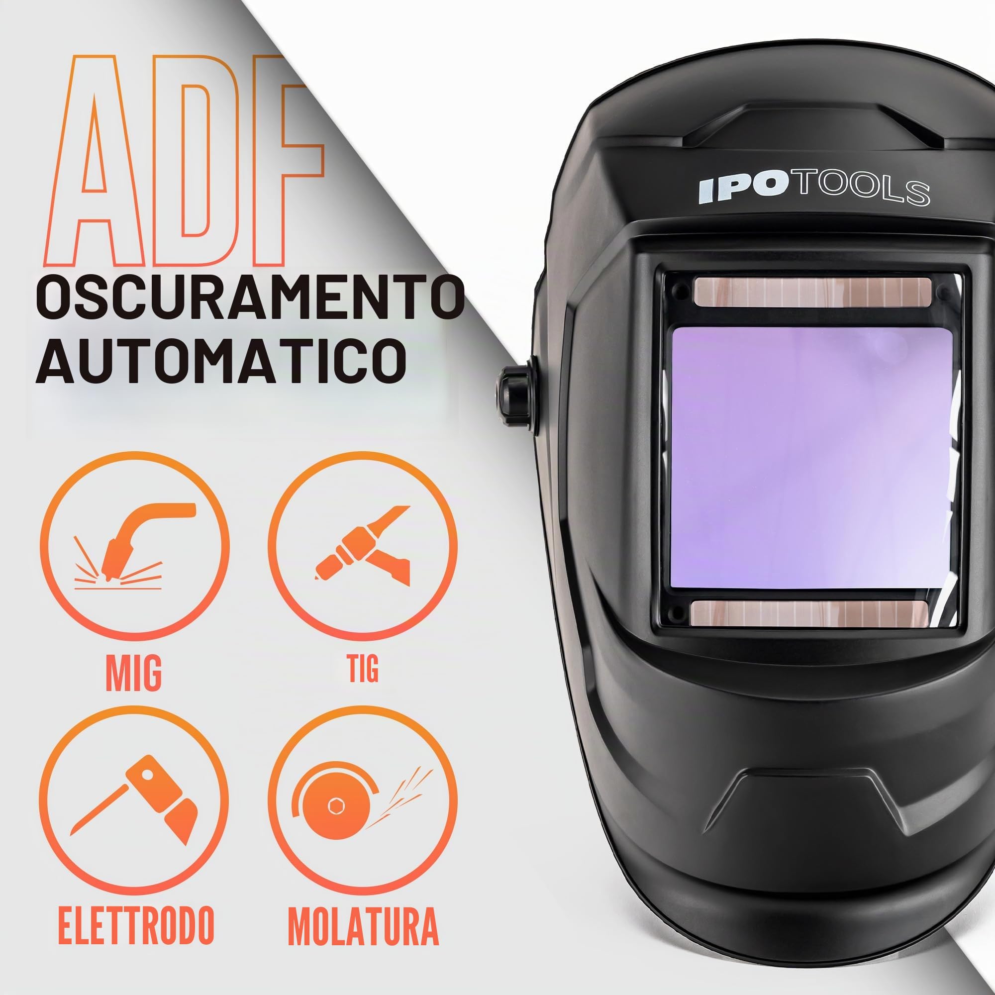 Casco da saldatura automatico IPOTOOLS LY800H – Maschera per saldatura con tecnologia True-Colour, campo visivo XXL (100 × 93 mm), classe ottica 1/1/1/1, e 4 sensori di alta qualità