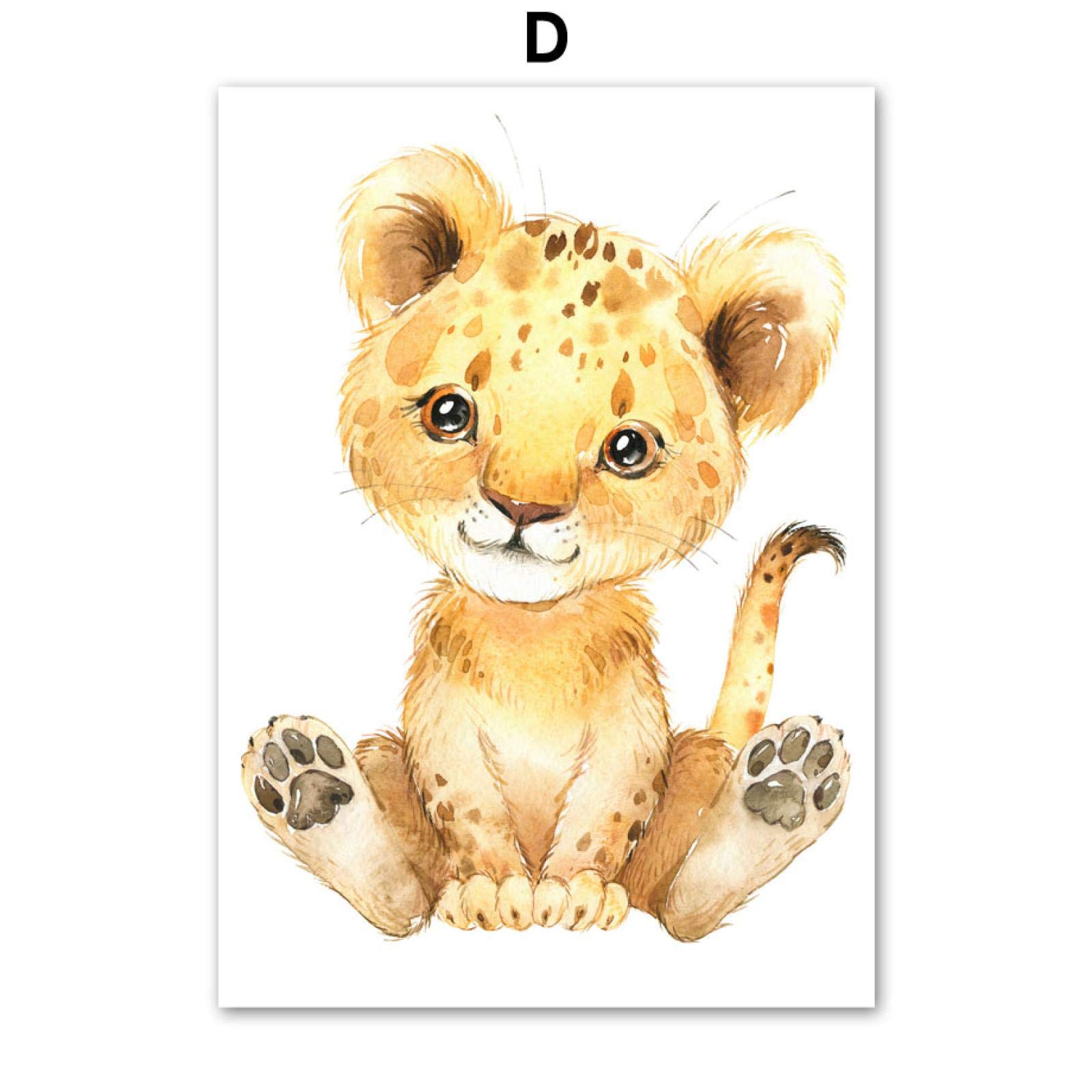 Carteles e impresiones Arte de la pared de animales Pintura de la lona Jirafa Elefante León Hipopótamo Cuadros de la pared del cuarto de niños Habitación de los niños del bebé 60x80cmx3pcs Sin marco