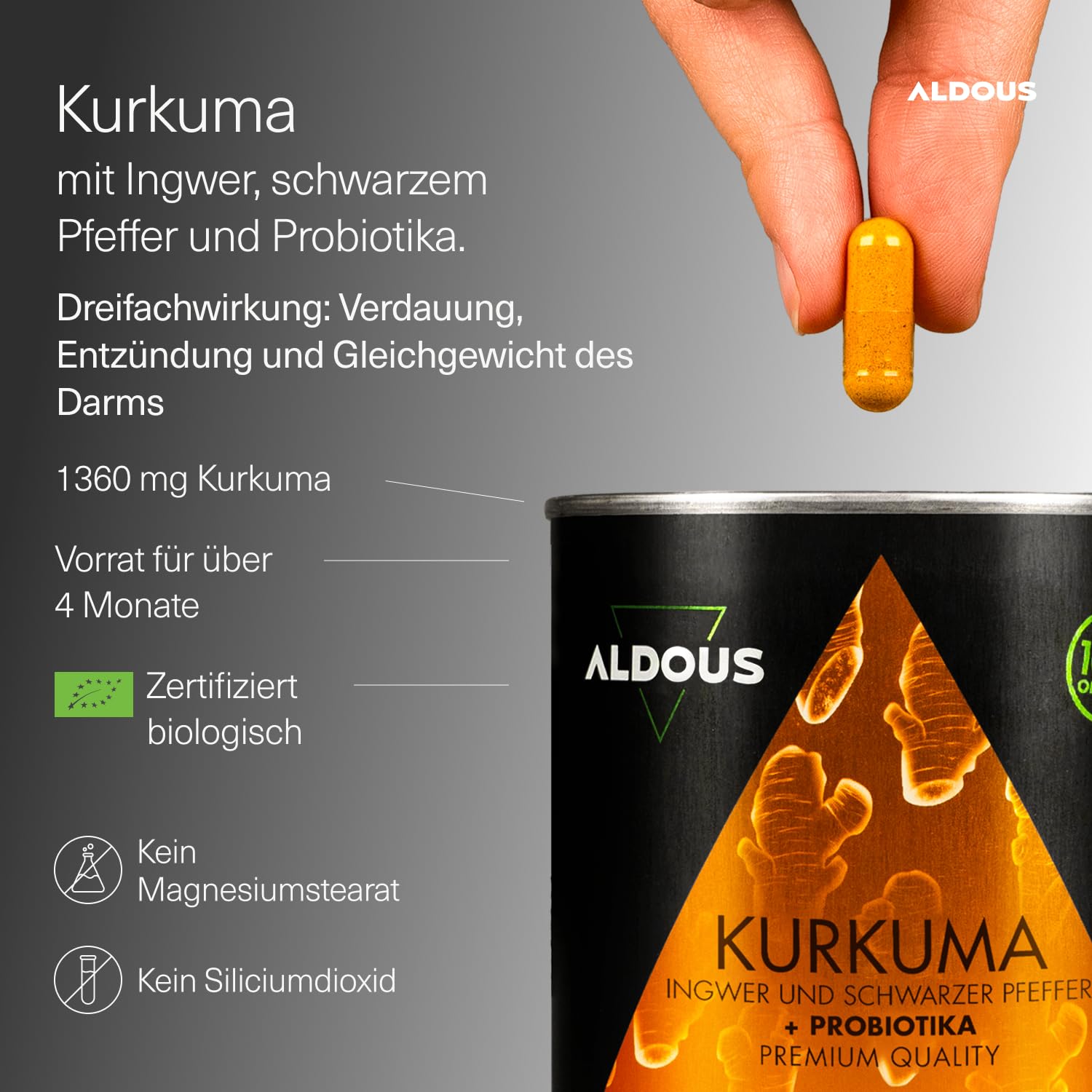 BIO Kurkuma Kapseln + Probiotika mit Ingwer und Schwarzem Pfeffer - 250 Stück - 1460mg - Kurkuma Kapseln mit Curcumin und Piperin - Natürliche Entzündgunshemmende Wirkung - Zertifizierte Bio Qualität