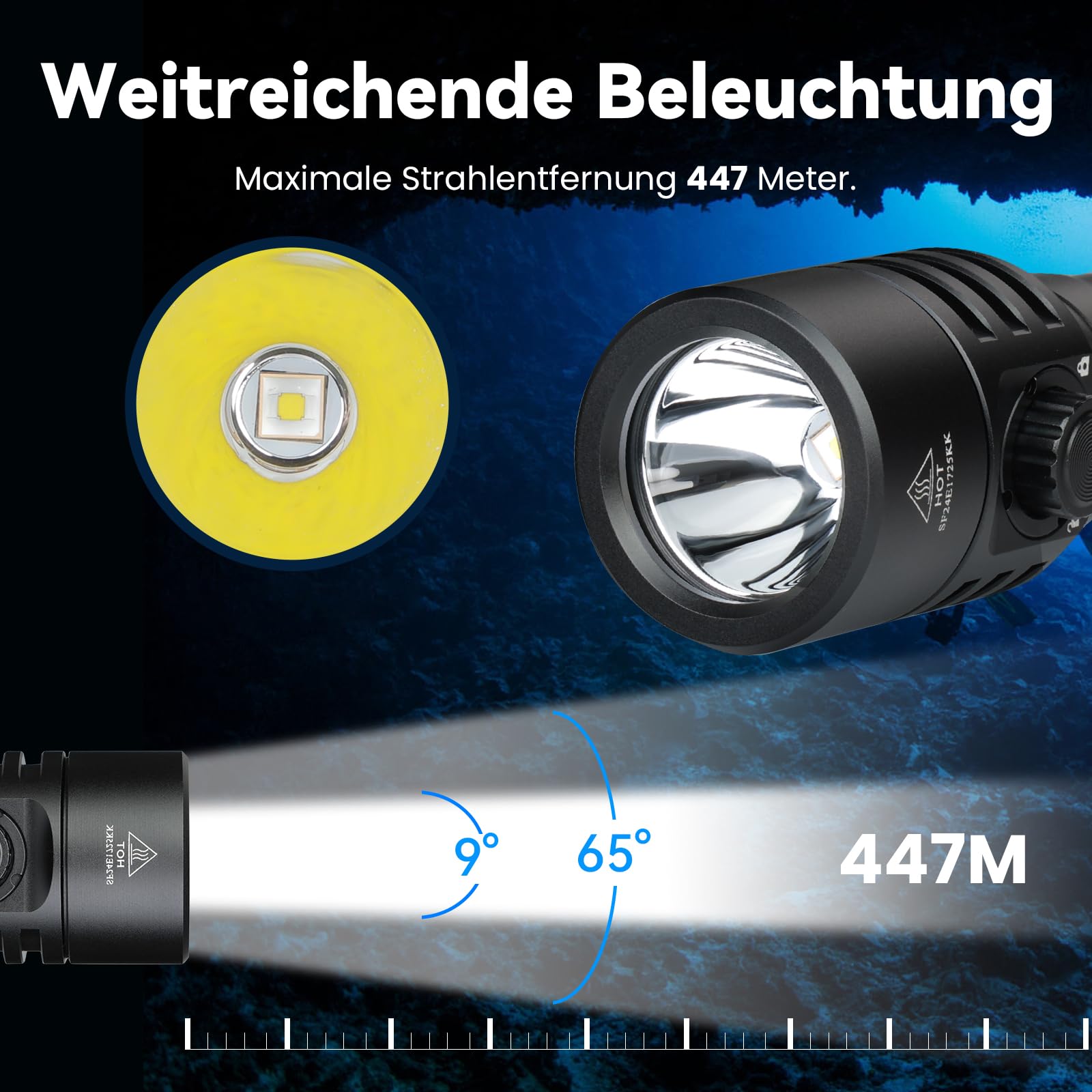 Sofirn SD03 Tauchlampe, 1800 Lumen Unterwasser Taschenlampe mit Abschließbarem Schalter, Tauchen Taschenlampe IPX8 Wasserdichte 100m,3 Lichtstufen & Aufladbar Akku und Ladegerät