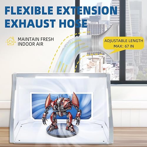 Miniatura 6 de Kit de cabina de pulverización de aerógrafo portátil con filtro de luces LED y perillas ajustables para pintura de modelos, pintura de pasatiempos,