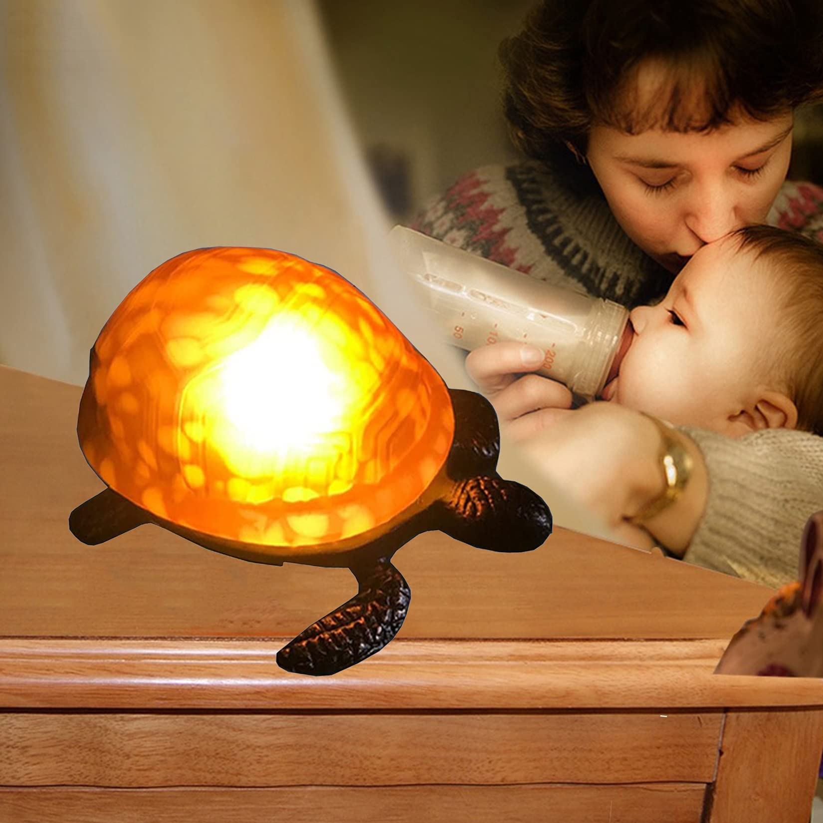 BOTOWI Tiffany Lampe,Buntglaslampe, Nachtlampe für Kinder,Schildkröte geformte Nachttischlampe,Akzentlampe, Bunte Lampe,Kinder Schlafzimmer Dekor,E12/14,Braun