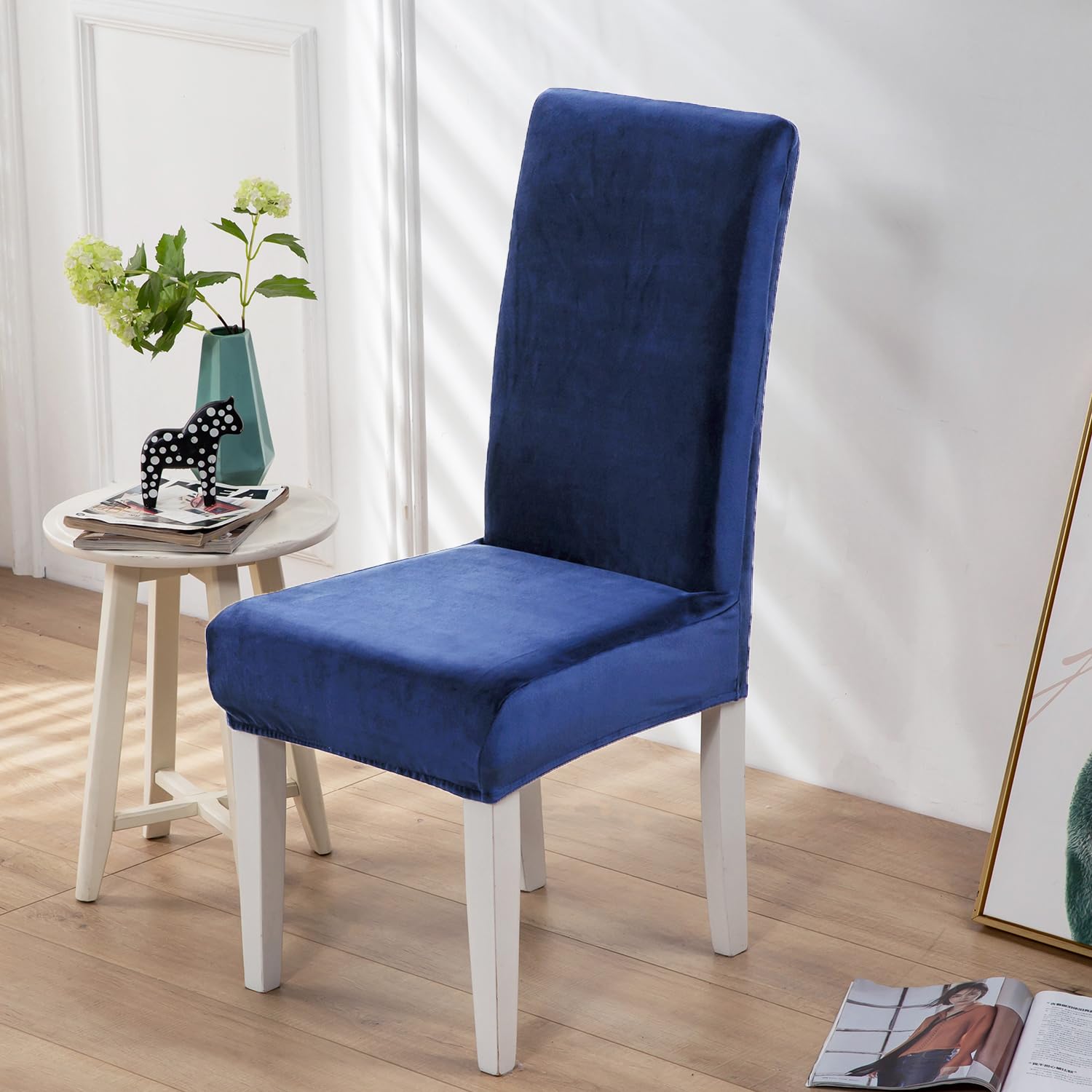 Xundefeng Soft Velvet Dining Chair Covers for Dining Room Set of 2 Pack Slipcovers Chairs Cover Stretch Slipcover, Navy Blue - Image 2