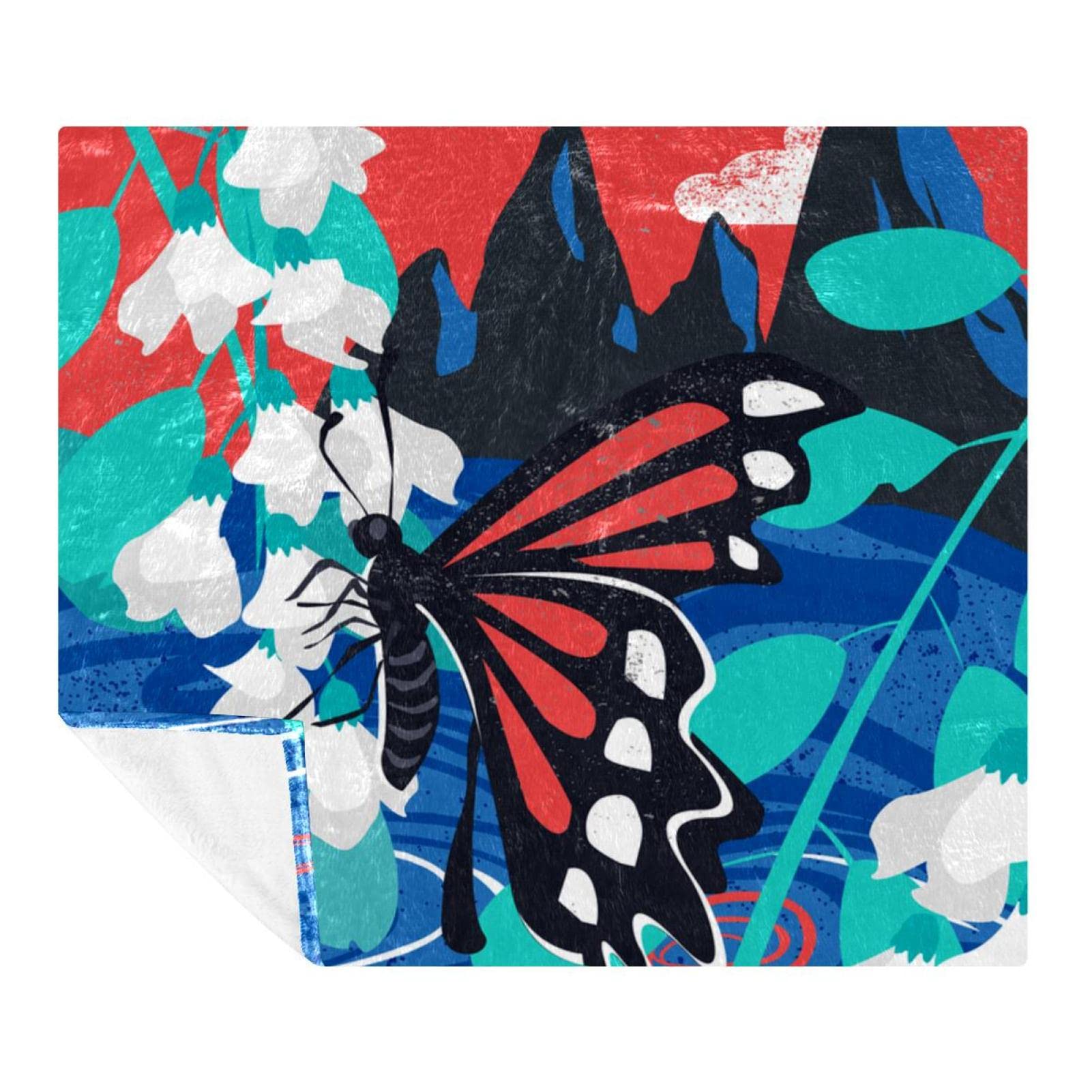Couverture polaire tableau japonais papillon pour lit et canapé