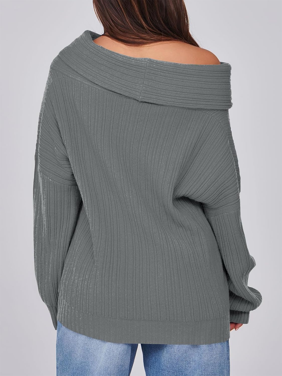 Saodimallsu Womens Off The Shoulder Sweater Top Oversized Fall Batwing Boat Neck Knit Sexy Casual Pullover - Image 5