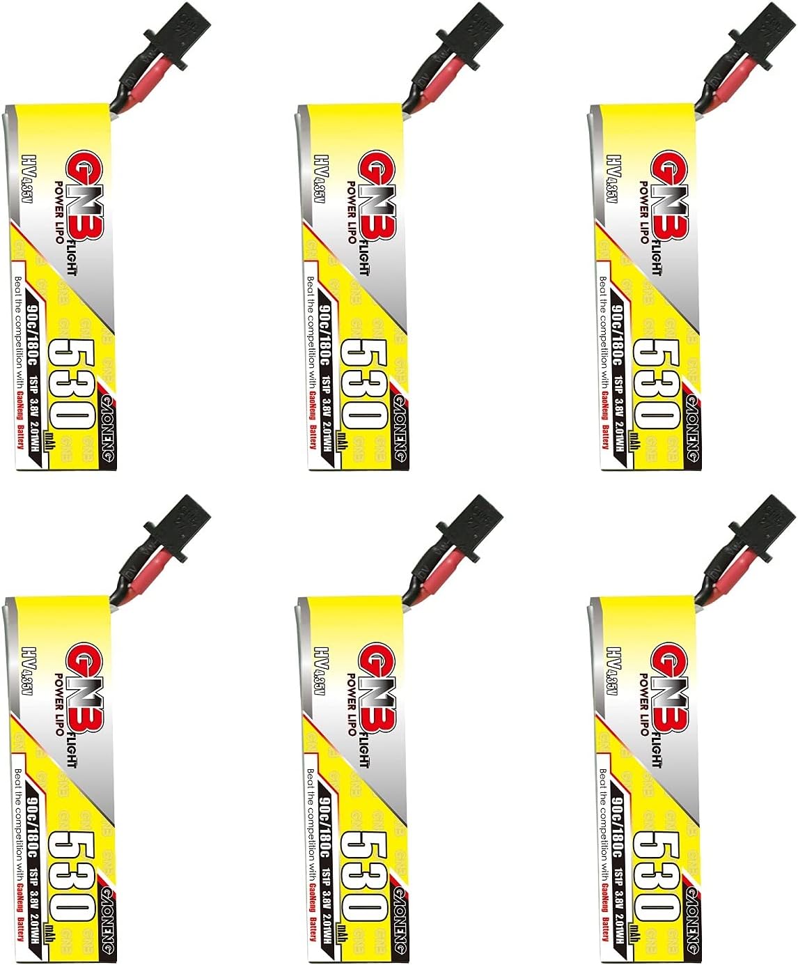 GAONENG 6pcs GNB27 Connector GNB 1S 530mAh 3.8v HV LiPo Battery 90C for Kingkong Tiny7 Beta75S NanoHawk EZ Pilot Pro Kingkong LDARC BetaFPV Beta75X Crazypony Moblite7 Indoor FPV Kit RC Toy Airplane