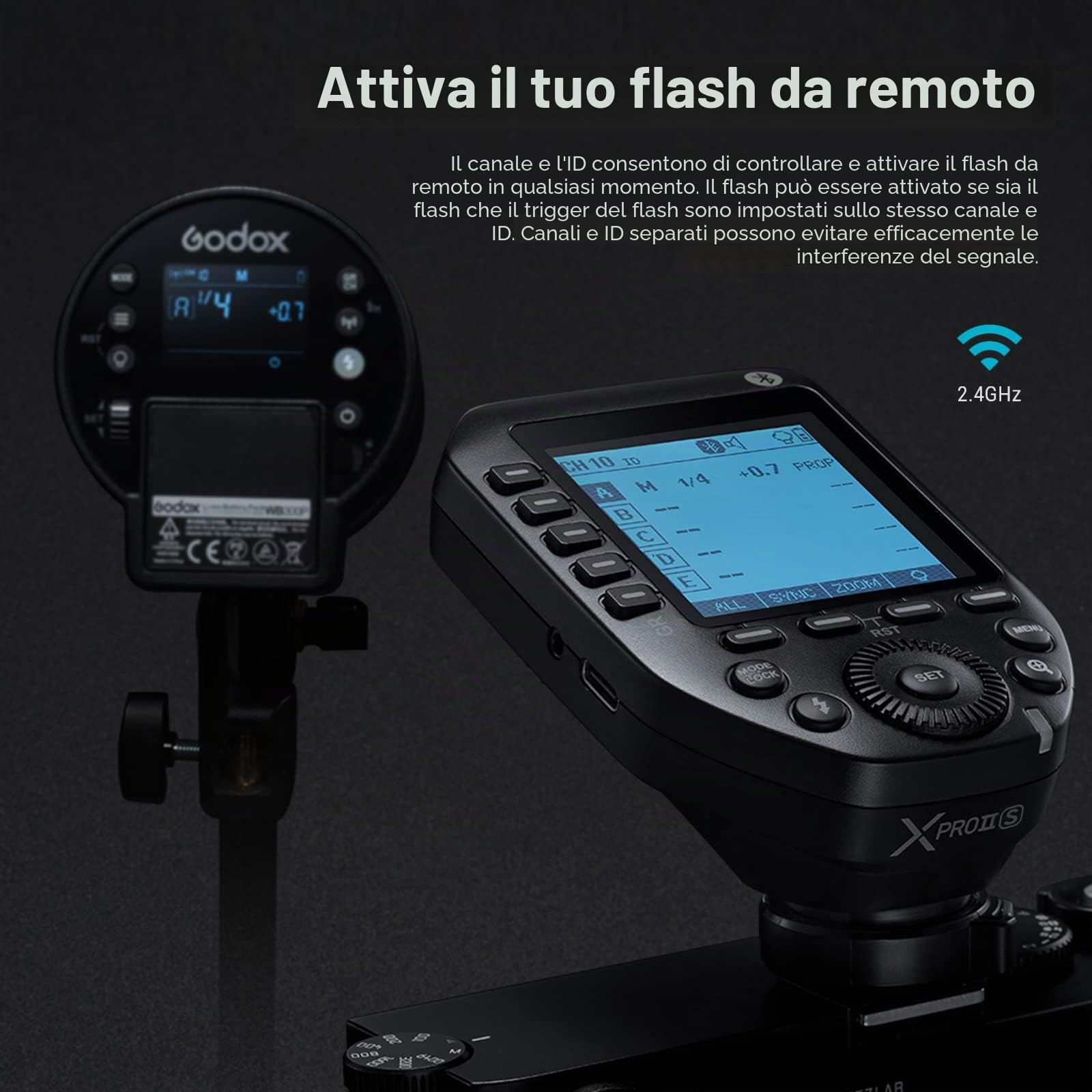 Godox XProII XProII-S - Trigger Flash Sony, 2.4G, Sony Flash Trigger HSS 1/8000s, grande schermo Trigger a distanza, funzione di scansione e Bluetooth, TTL Flash trasmettitore compatibile per Sony