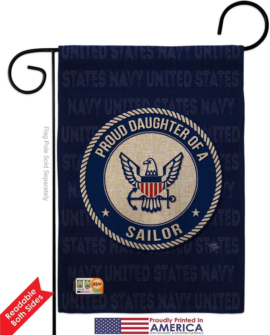 Proud Daughter Sailor Burlap Burlap Garden Flag Set Wall Holder Armed Forces Navy USN Seabee United State American Military Veteran Retire Official Small Gift Yard House Banner Double-Sided 13 X 18.5