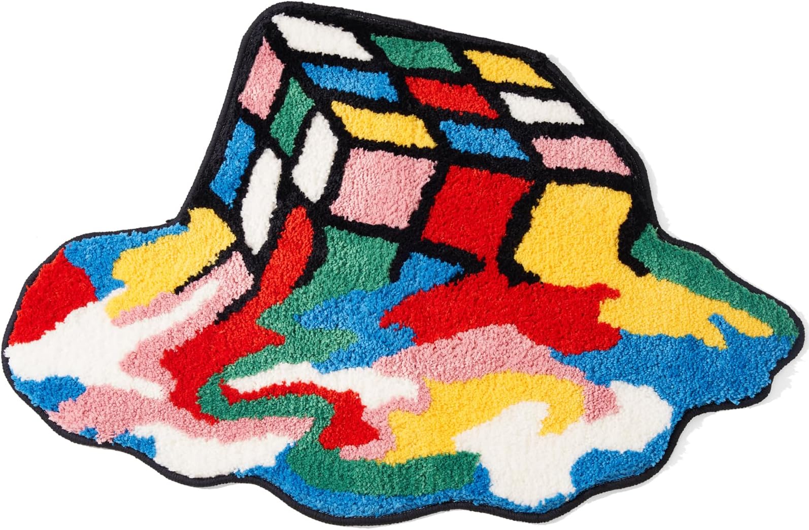 ELDONE Melted Magic Cube Rug, Funky Aesthetic Area Rugs 34 x 24 inch Non Slip Washable, Abstract Cute Unique Bathroom Bedroom Small Rugs, Funny Colorful Cool Rugs