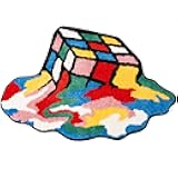 ELDONE Melted Magic Cube Rug, Funky Aesthetic Area Rugs 34 x 24 inch Non Slip Washable, Abstract Cute Unique Bathroom Bedroom Small Rugs, Funny Colorful Cool Rugs