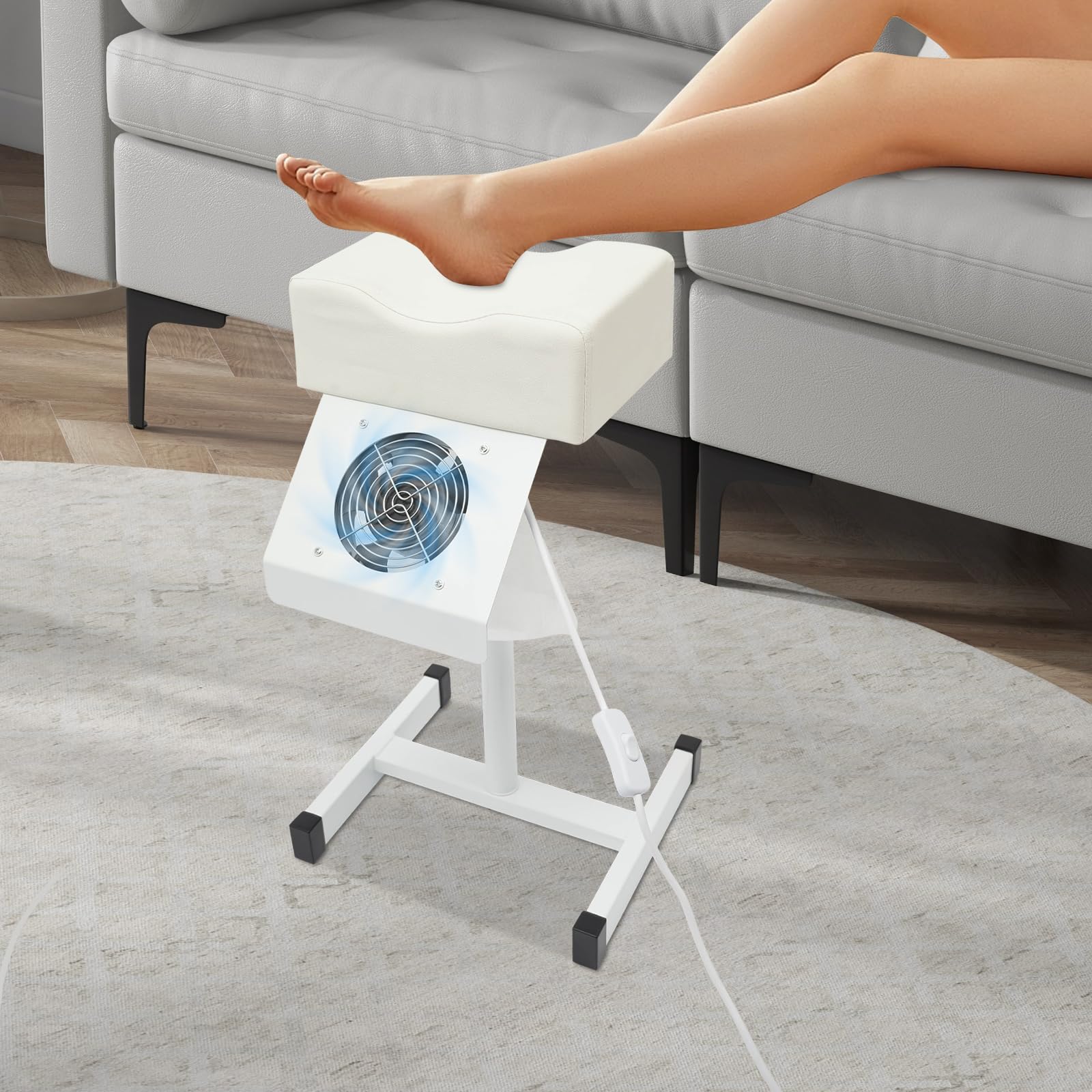 Sillón Pedicura Profesional con Ventilador y Eliminación de Polvo Taburete Ajustable con Reposapiés Base Antideslizante y Portátil para Salón de Belleza, Spa y Pedicura Profesional