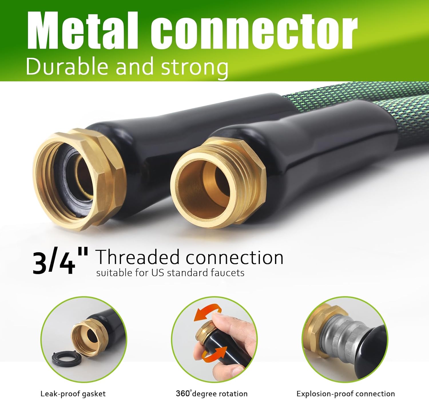 Non-Expanding Garden Hose 50FT – Flexible, Burst-Resistant, Anti-Kink, Lightweight & Durable for Outdoor Use（Green,100FT)