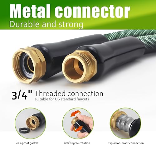 Miniatura 3 de Manguera de jardín no expandible de 50 pies, flexible, resistente a las explosiones, antitorceduras, ligera y duradera para uso en exteriores (verde