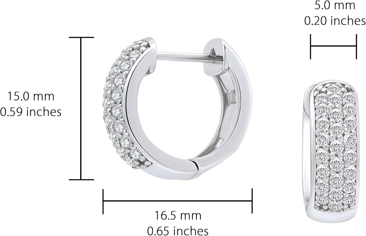 Hoops & Loops 925 Sterling Silver Cubic Zirconia 15mm Huggie Hoop Earrings, Silver Yellow Gold & Rose Gold - Image 7
