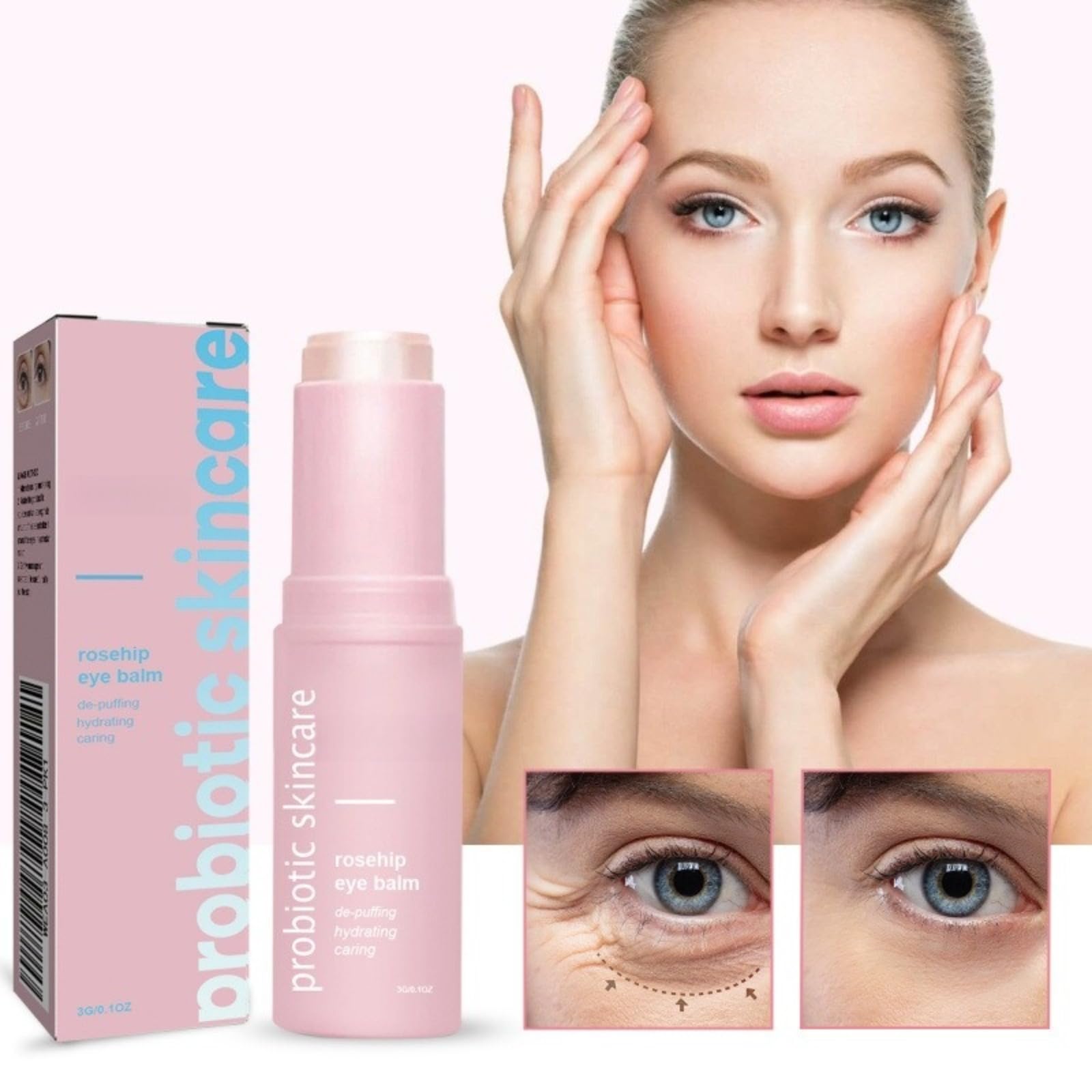 Rosehip Eye Stick, przeciwstarzeniowy krem pod oczy, odświeżający balsam do oczu, przeciw cieniu i obrzękom, nawilżający patyczek do oczu dla cienkich linii, pielęgnacja zmarszczek