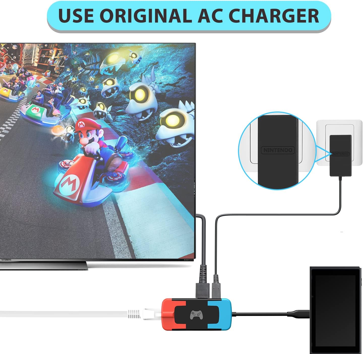 D.Gruoiza Switch/OLED Dock, Portable TV Ethernet LAN Adapter, Replace Docking Station, HDMI Adapter with Ethernet LAN/USB/Type-C(Blue and Red)