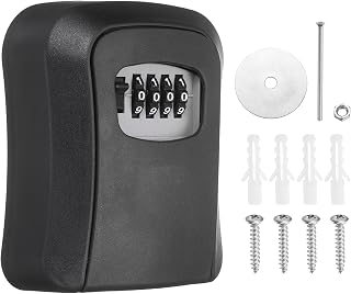 PATIKIL Wall Mount Key Lock Box (4.5"x3.7"x1.6", Black) - 4 Digit Combination Lockbox for Keys Safe Security Storage Resettable Code Lockbox for Outdoor Home Office Garage