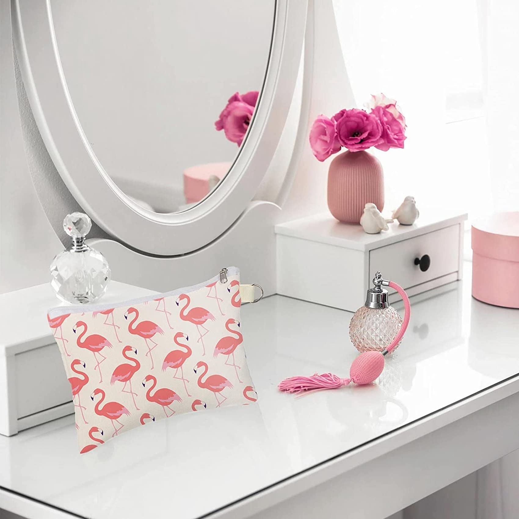 5 bolsas de cosméticos, bolsas en , bolsas de maquillaje para bricolaje, bolsa de aseo personal, bolsa de lona con cremallera de transferencia para lápices para la escuela y viajes, White