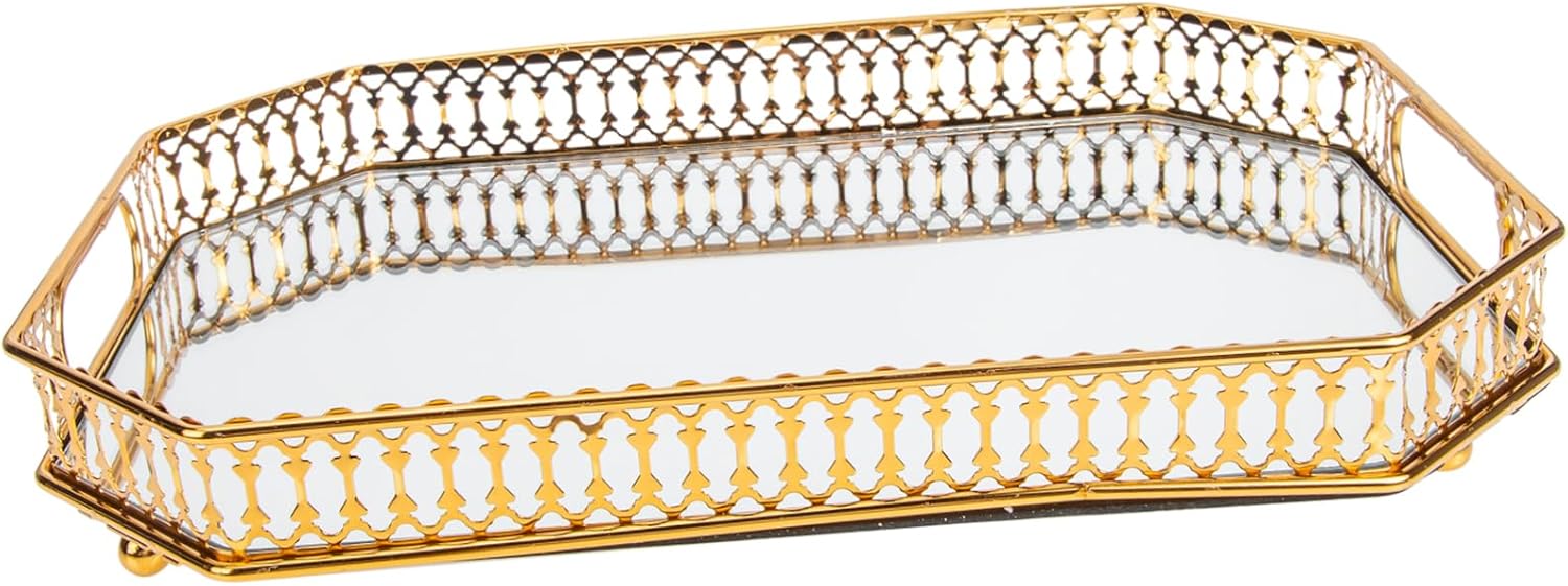 Alipis Multi Purpose Metal Glass Storage Tray for Bathroom Elegant Jewelry Organizer and Vanity Tray for Toiletries Design for Home Decor and Easy Cleaning