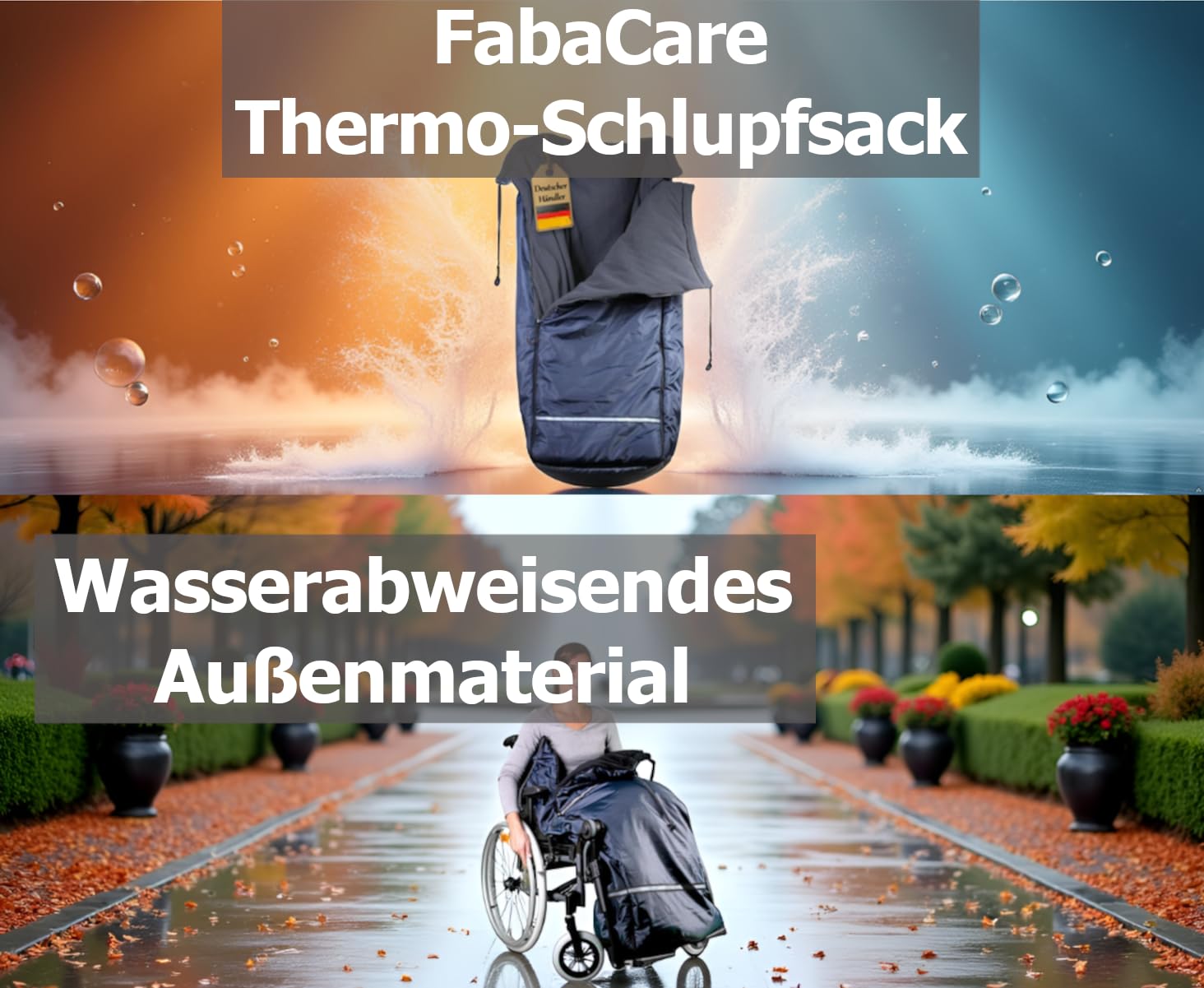 FabaCare Rollstuhl-Schlupfsack ThermoFit 2.0 Polar-Fleece, Größe L | Polar-Fleece trifft passgenaue Größenauswahl | wasserabweisend | Reflexstreifen | leicht zu öffnen, schließen | rutschhemmend