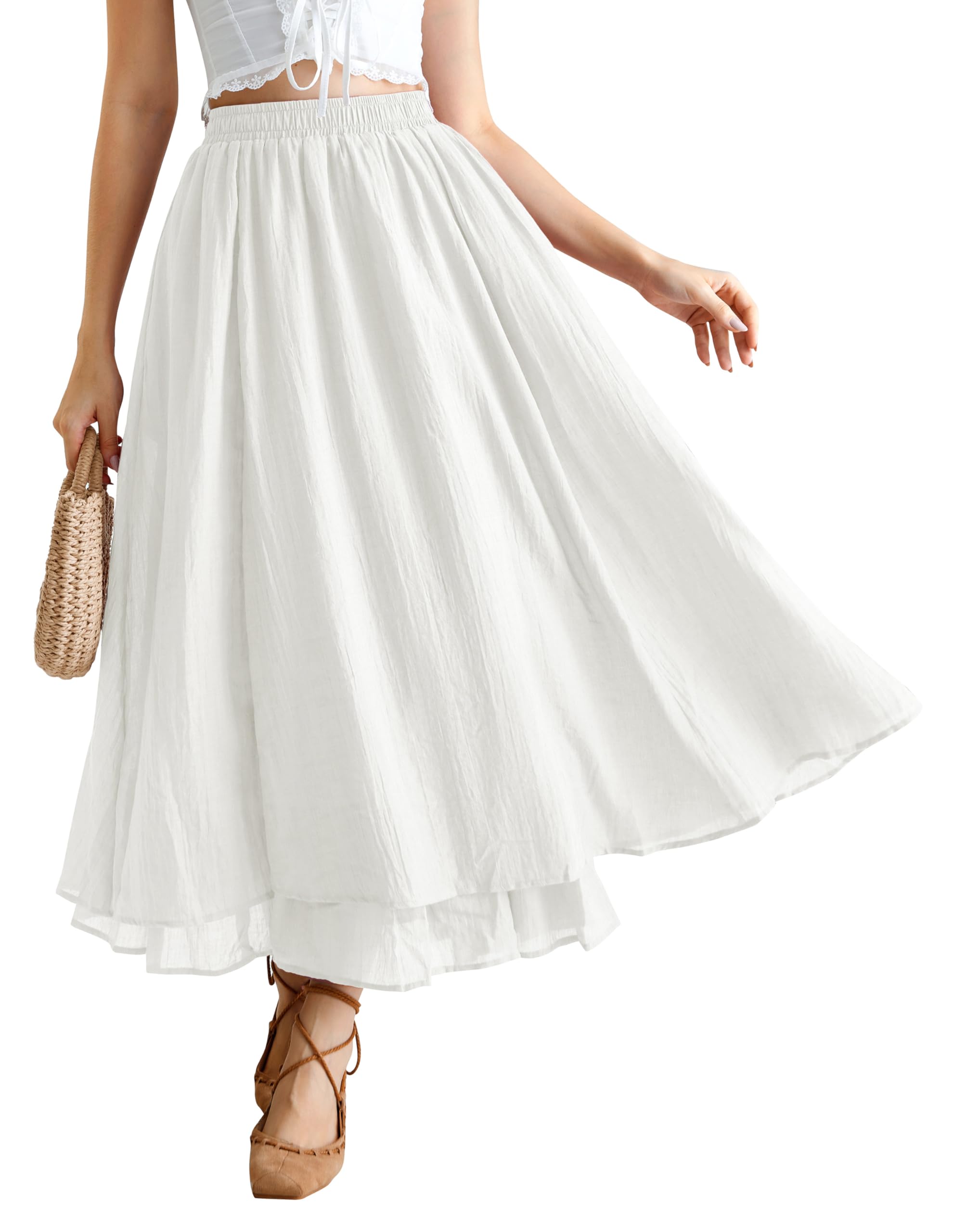 Renaissance Maxi Skirt for Women Flowy Long Boho Skirts with Pockets