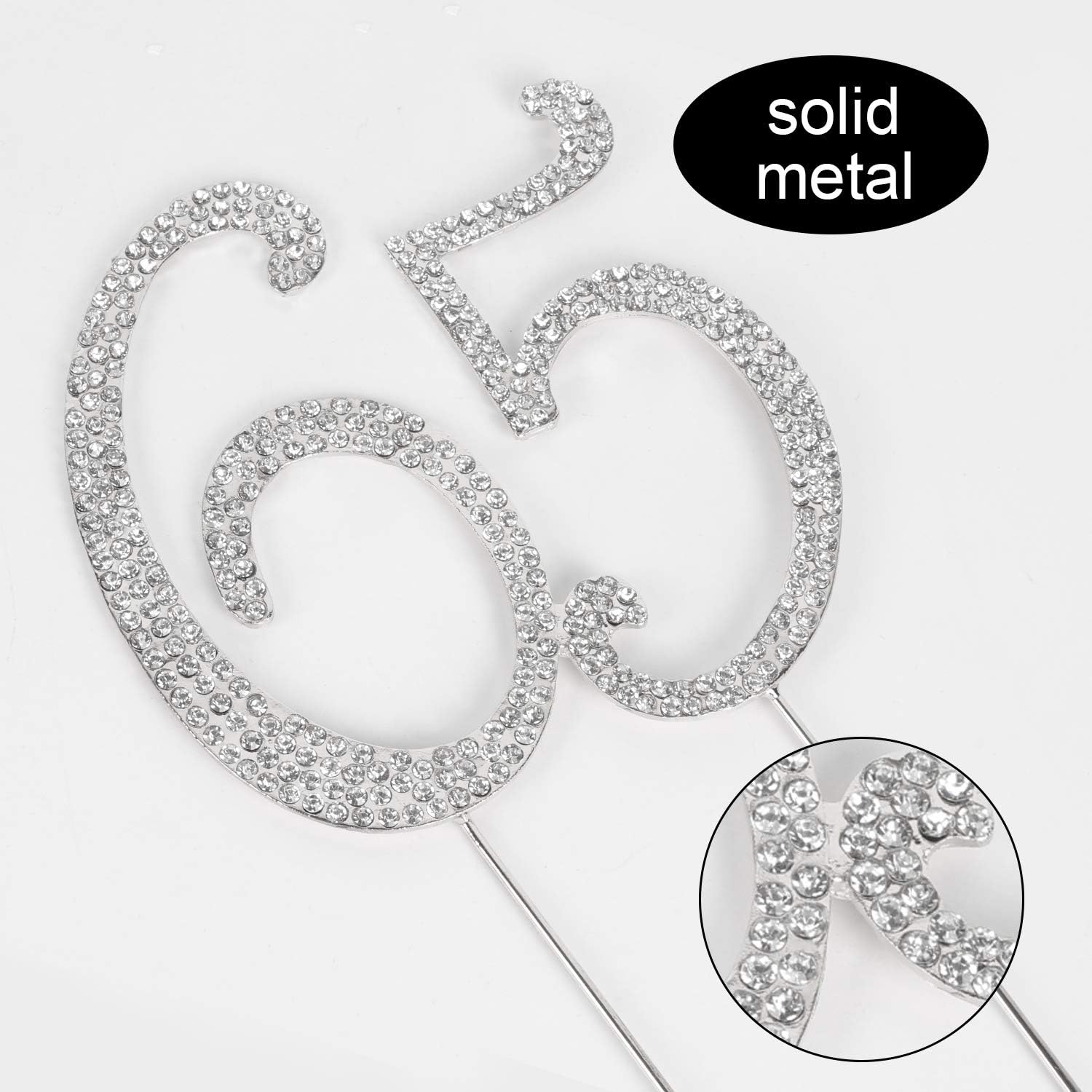 LINGPAR 65 Years Birthday Cake Topper - New Best Crystal Rhinestone 65th Wedding Anniversary Or 65 Years Old Cake Topper Party Decoration Silver