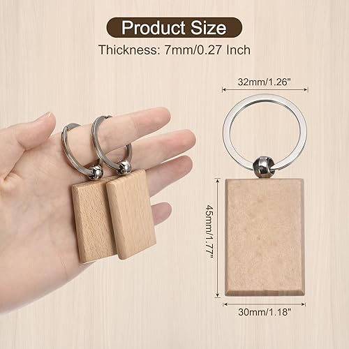 Miniatura 8 de MECCANIXITY Llavero de madera en blanco, 1.77 x 1.18 pulgadas, grabado de madera, llavero para manualidades, paquete de 70