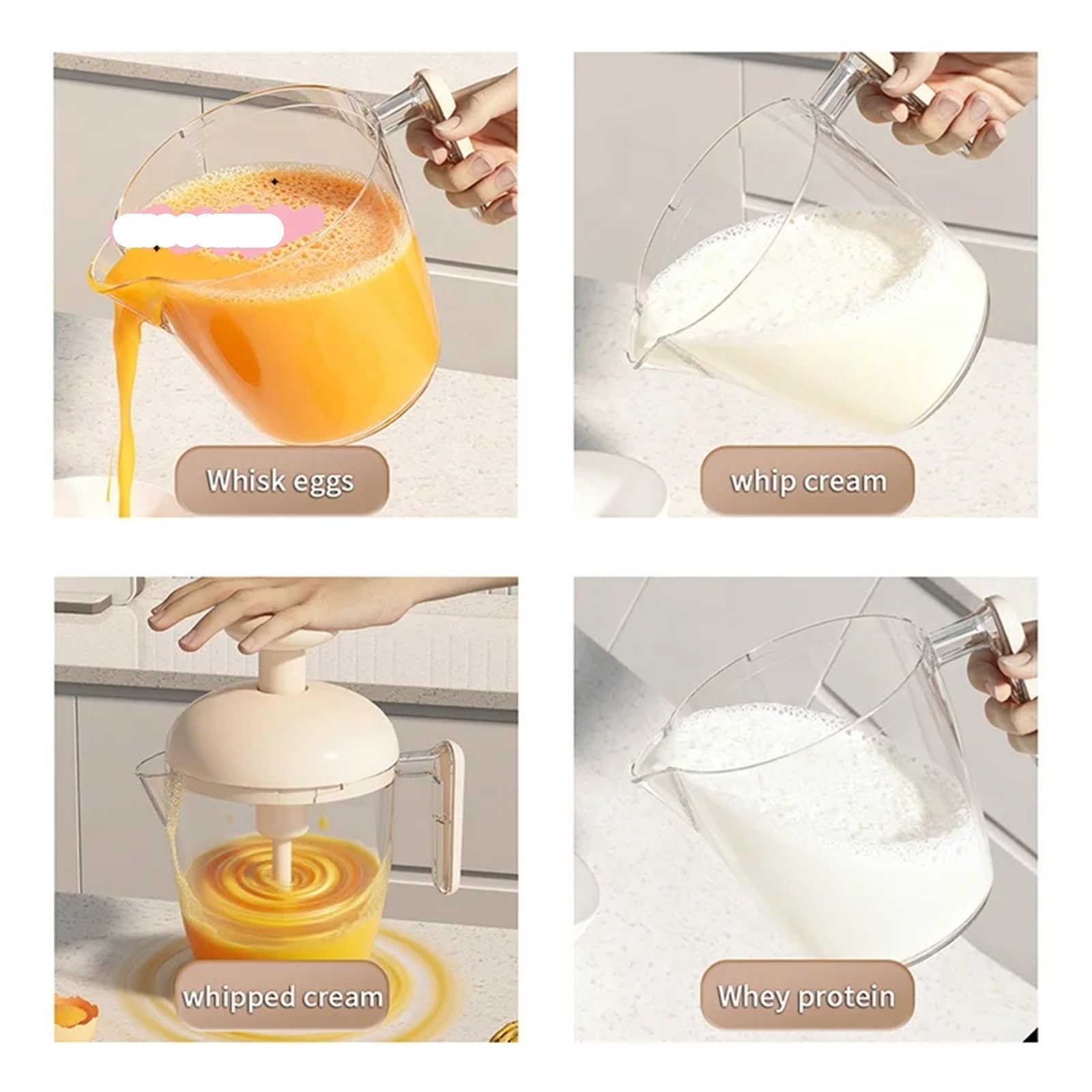 1 frusta manuale semiautomatica per uova, frusta manuale e montalatte per cottura al forno (bianco)
