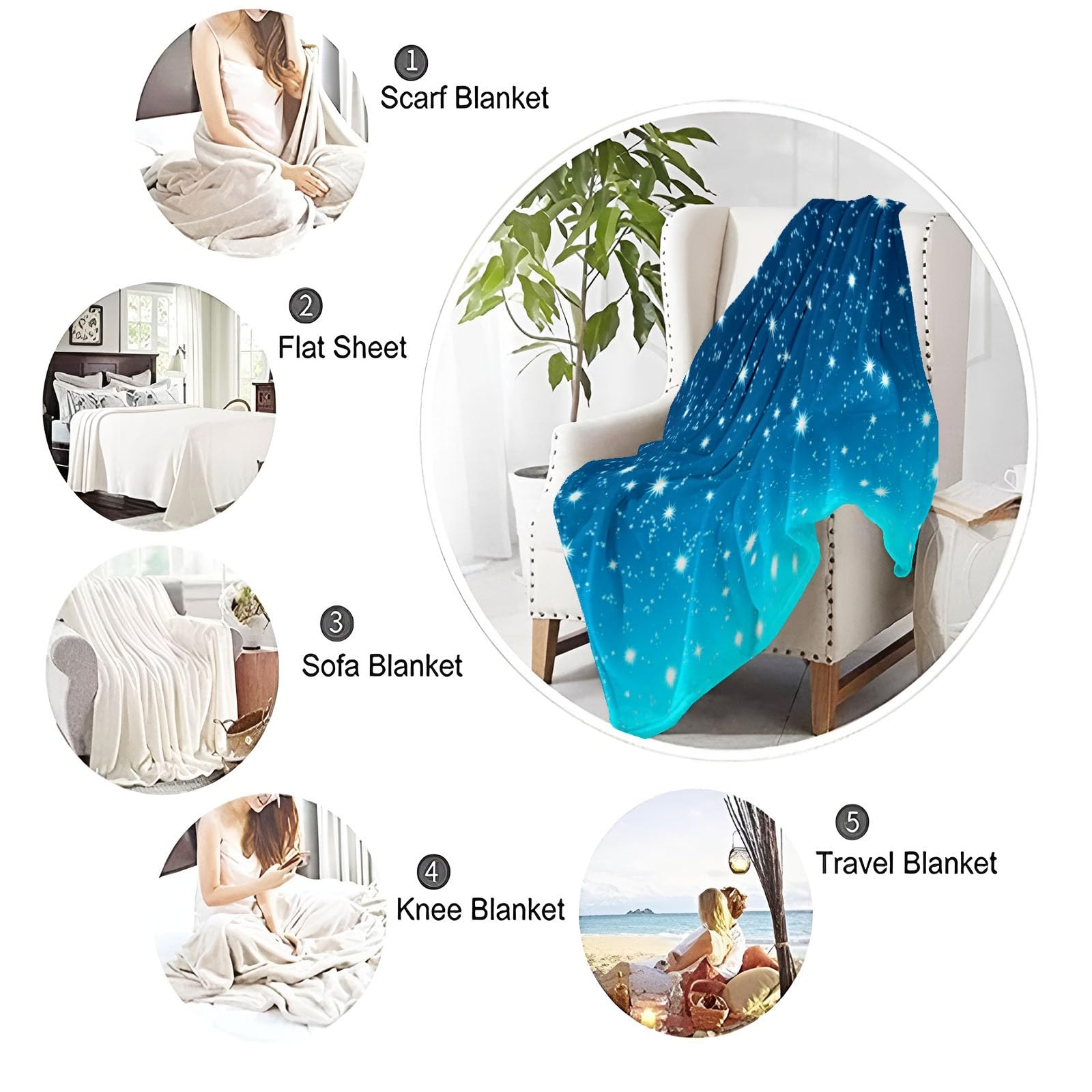 Knuffeldeken fleece 100 x 130 cm geometrie sterren nachthemel blauw – zacht licht bank- en dekbed, woondeken voor woonkamer, slaapkamer, bank, reizen en camping – het hele jaar door