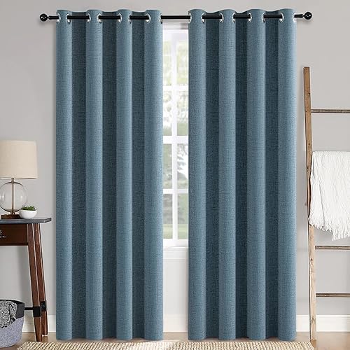 MIULEE - Cortinas con textura de lino para dormitorio, 100% opacas, con aislamiento térmico, color azul polvoriento, con ojales, para sala y