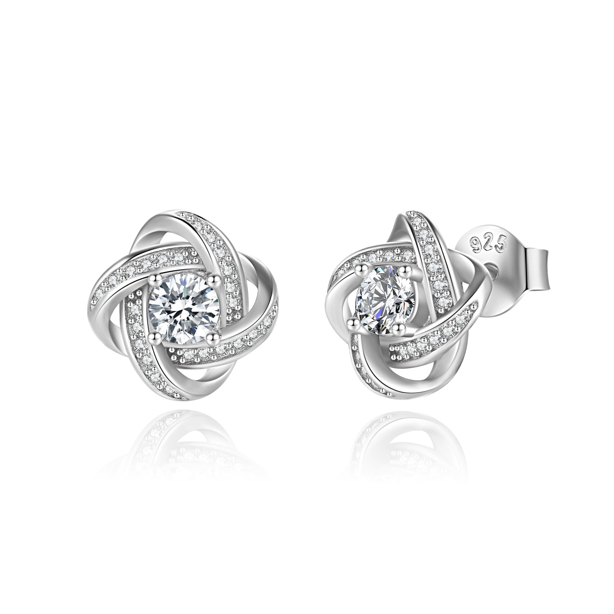 Jrêveinfini Pendientes Mujer Plata 925 Nudo del Amor con Trébol de Cuatro Hojas y Circonitas – Pendientes Pequeños Elegantes Hipoalergénicos para Regalo Madre, Novia, Amiga