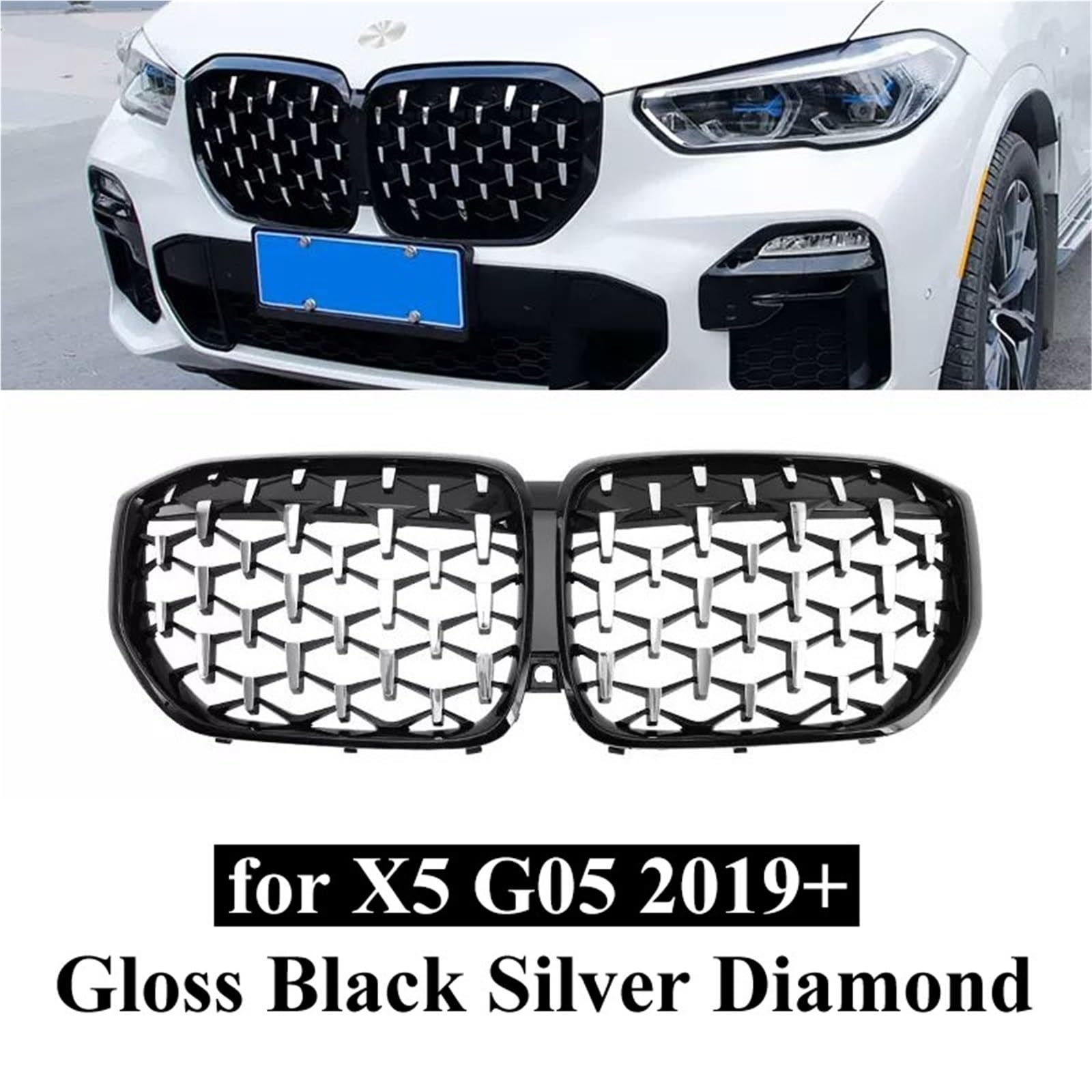 Pasuje do BMW X5 G05 2019 X6 G06 2020 2021 2022 Przednia nerka Grille Grille Gloss Black Silver Diamond Sports osłona chłodnicy(G06 GB Single Slat)