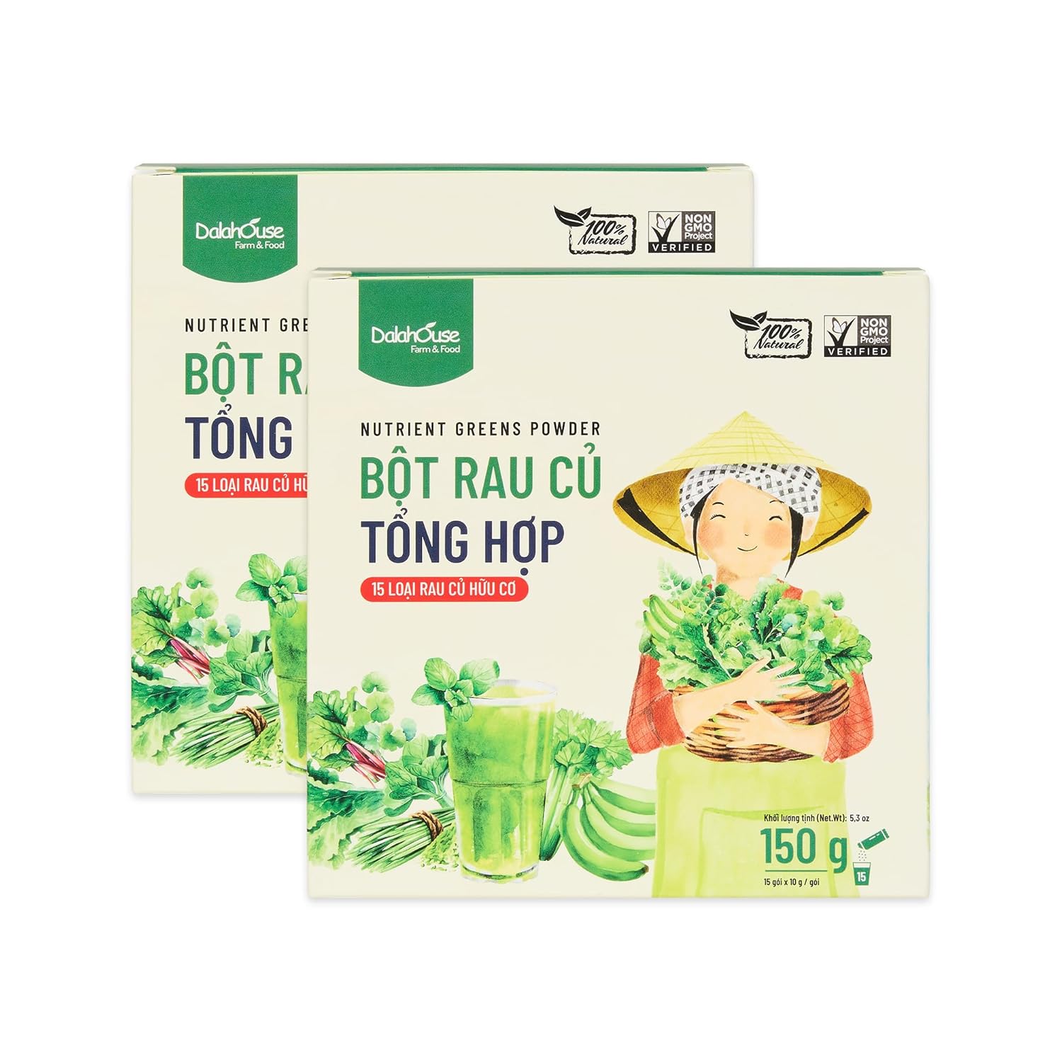 DalaHouse 15 Plant-Based Mix Powder Super Greens for Men & Women, Nutritional Vegetable Supplement, Super Greens Blend, Boost Immunity, Spinach, Kale and More, 150g (15 x 10g Sachets) - Pack of 2