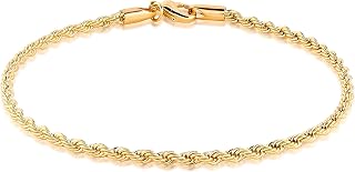 Barzel 18K Gold Plated Braided Rope Anklet for Women - 2.7mm Thick, 10" Long, Hypoallergenic, Made in Brazil