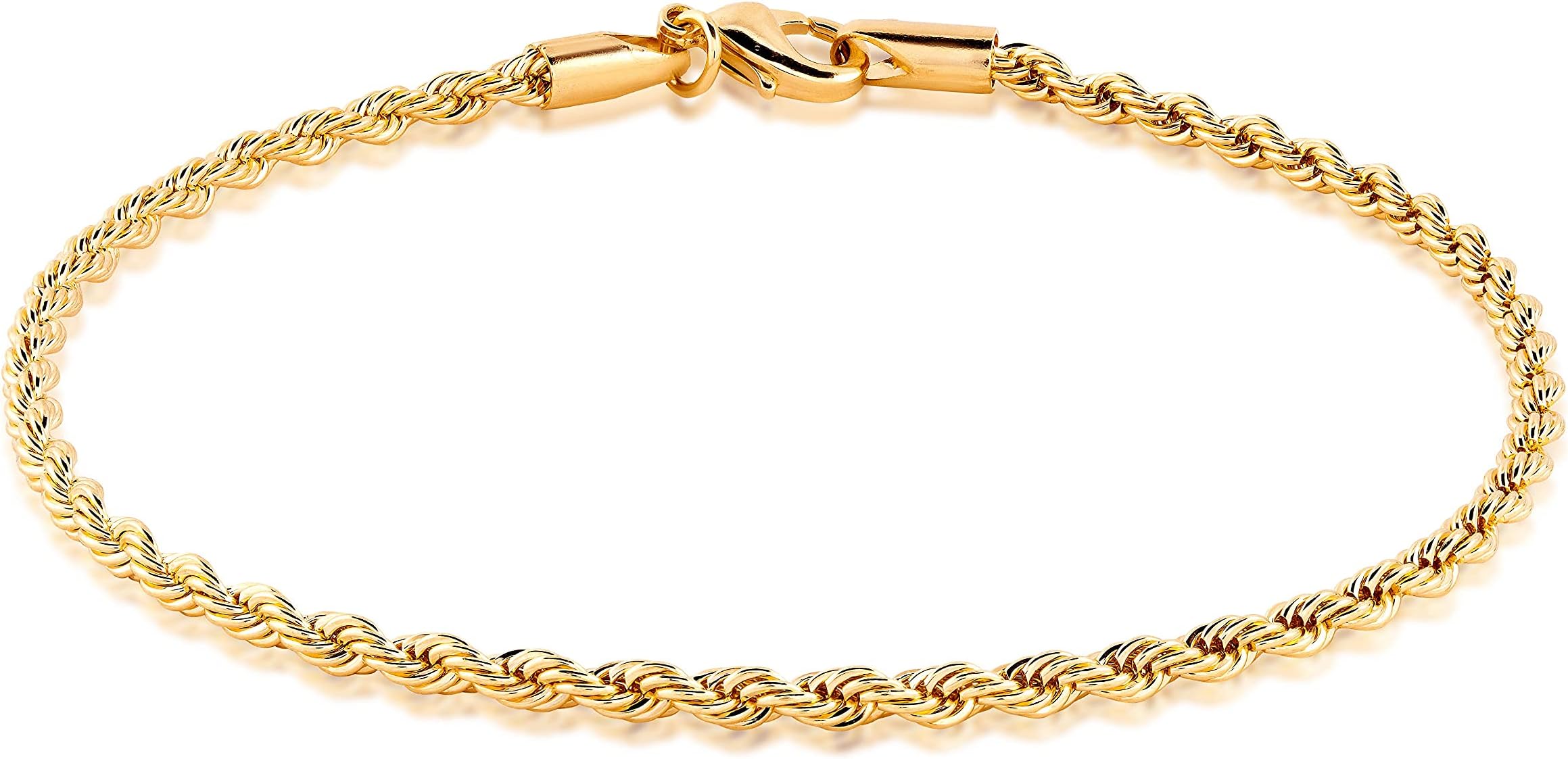 18K Gold Plated Braided Rope Anklet for Women, 2.7 MM thick, 10 Inches long - Made In Brazil