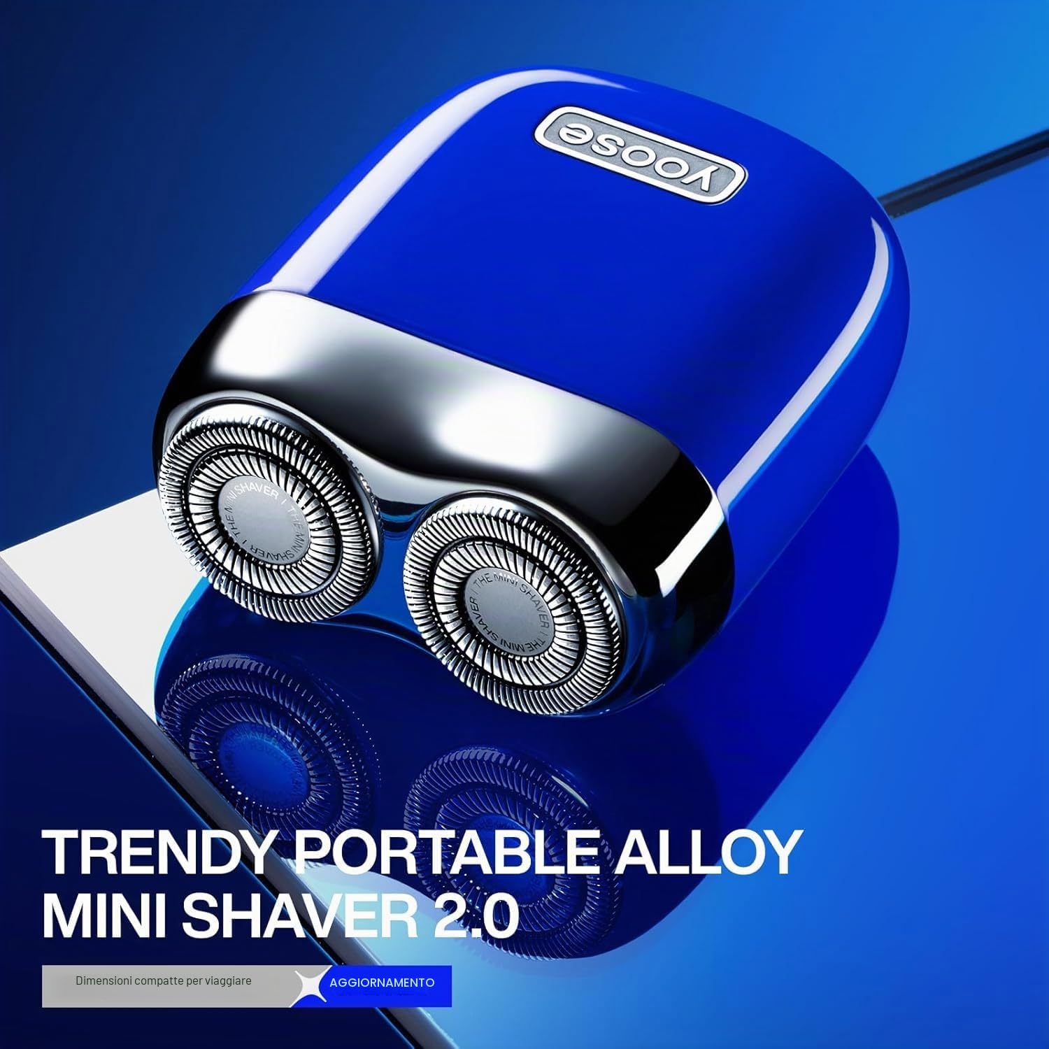 yoose MINI Rasoio Elettrico da Uomo, Rasoio Elettrico da Uomo in Lega, Rasoio Impermeabile IPX7 con Motore da 8000 Giri/min, Cavo di Tipo C e Testina di Rasatura Magnetica, Blu