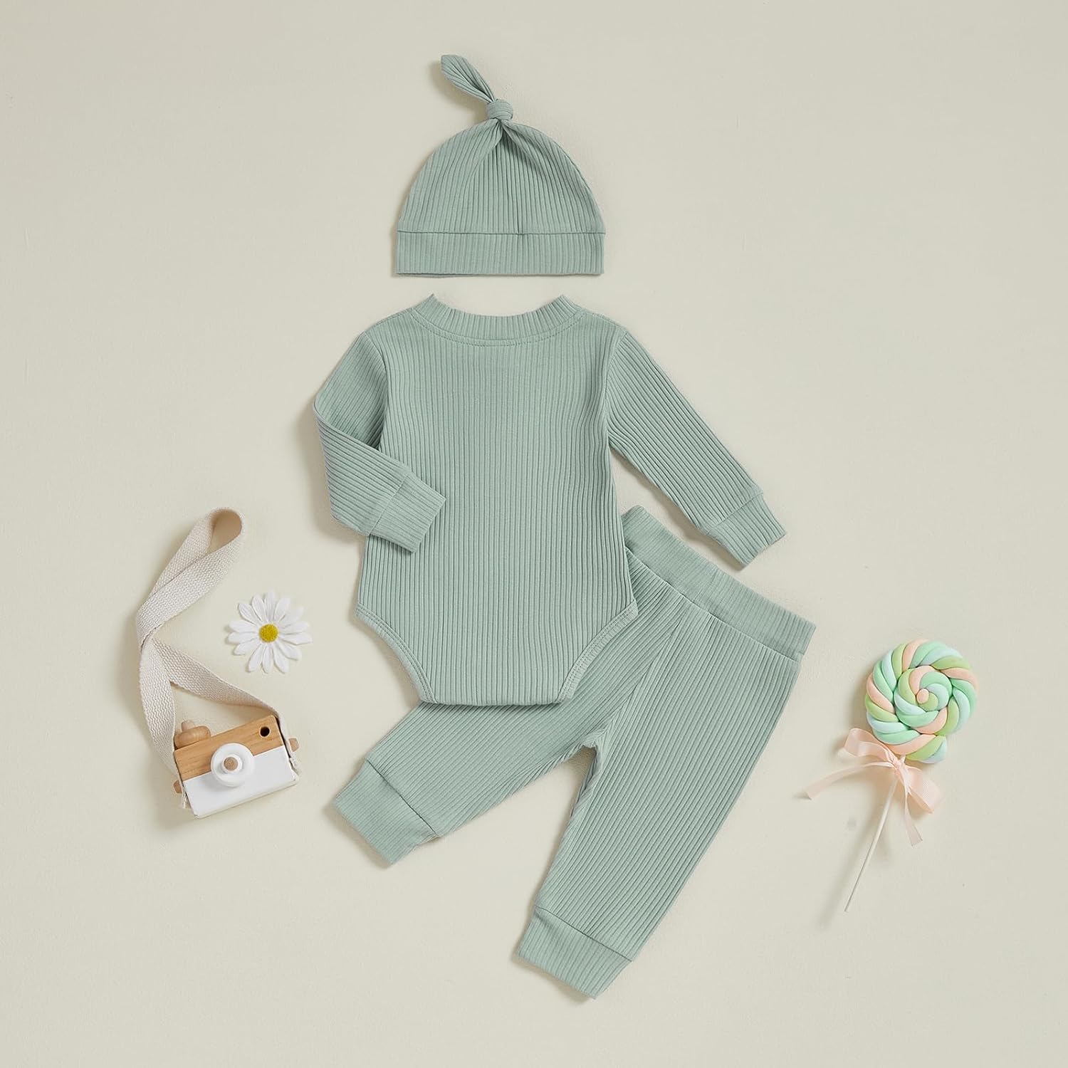 Baby Boy Clothes 3 6 12 18 Months Long Sleeve Ribbed Knitted Romper Pants Set with Hat Newborn Fall Winter Outfits - Image 7