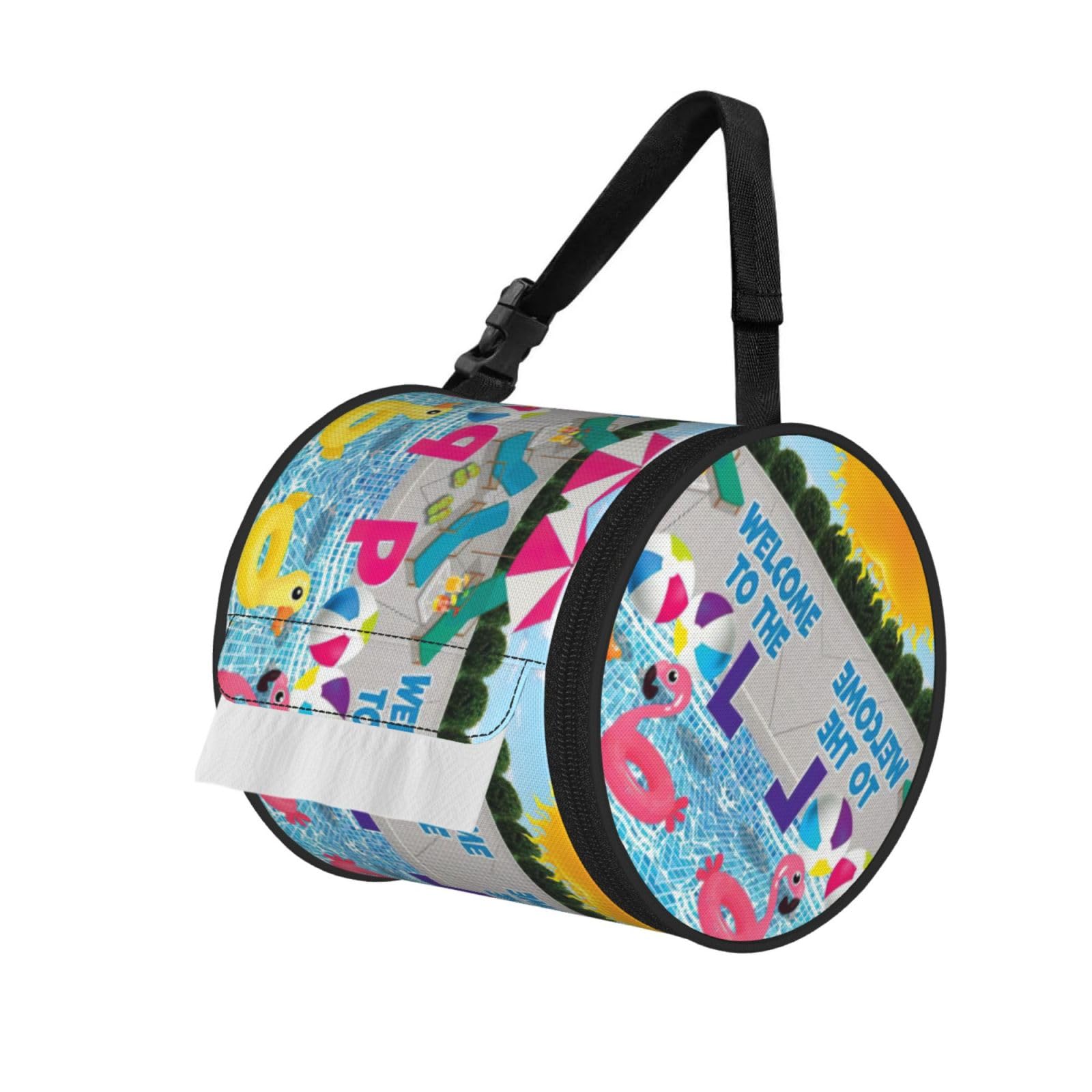 Flamingo And Swimming Pool Print Fashion Tissues Organizer Box, Hanging Tissue Holder For Purse Coins For Car Office Daily Outing