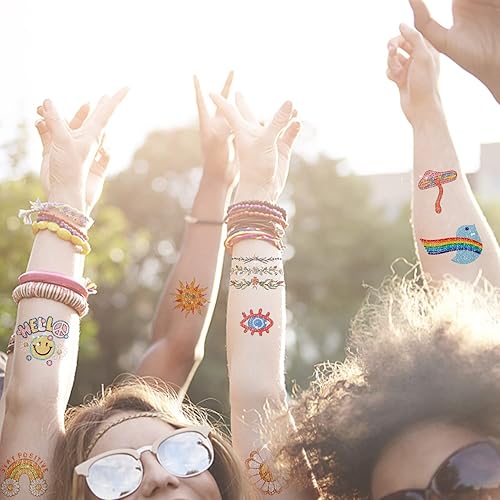Miniatura 3 de Tatuajes temporales hippie con purpurina para mujeres, decoraciones de fiesta geniales retro de los años 70, amor y paz, dos maravillosos recuerdos