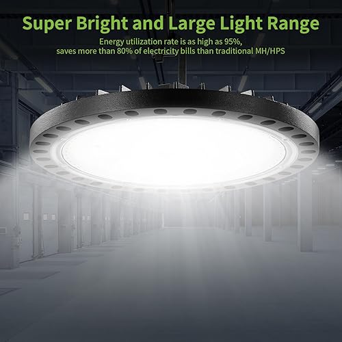 Miniatura 5 de Paquete de 15 luces LED UFO de 200 W 30000 lm para taller 5000 K Ip65 iluminación comercial de bahía con gancho de EE. UU./cadena colgante de 1.64
