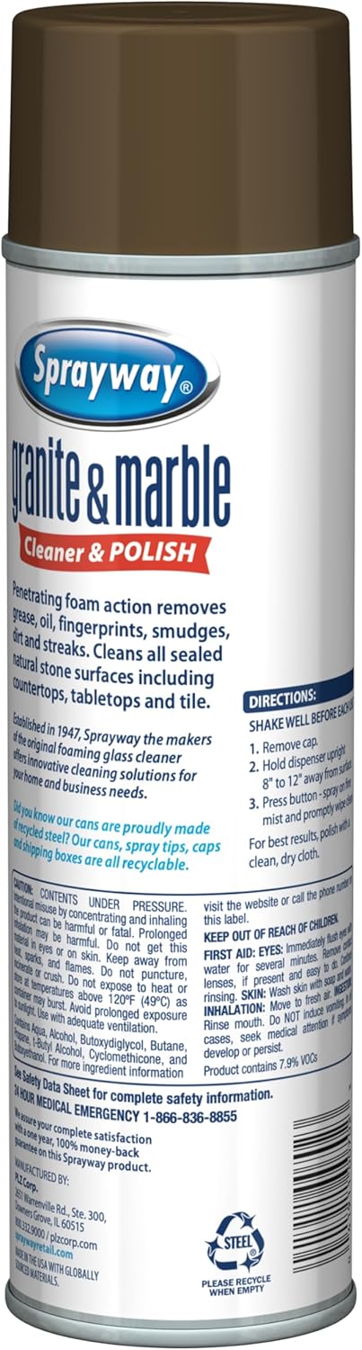 Sprayway Granite & Marble Cleaner Aerosol Spray 19oz, Pack of 12 | Foaming Action, Removes Grease, Oil, Fingerprints | Ideal for Sealed Natural Stone Surfaces, Countertops, Tabletops, Tile