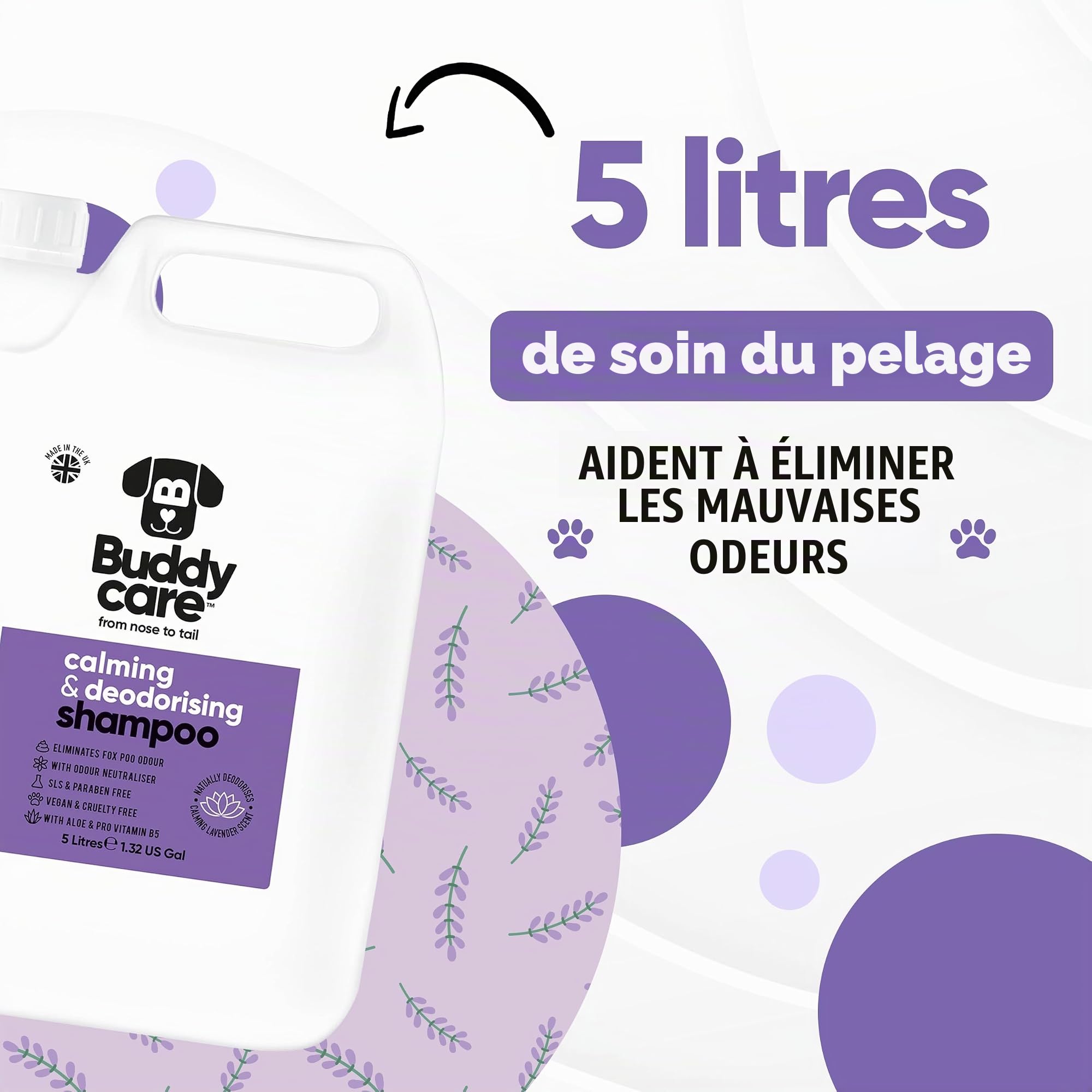 Buddycare Shampooing | Shampooing nettoyant en Profondeur pour Chiens | avec Aloé Véra et B5 (Apaisant et Désodorisant 5L)