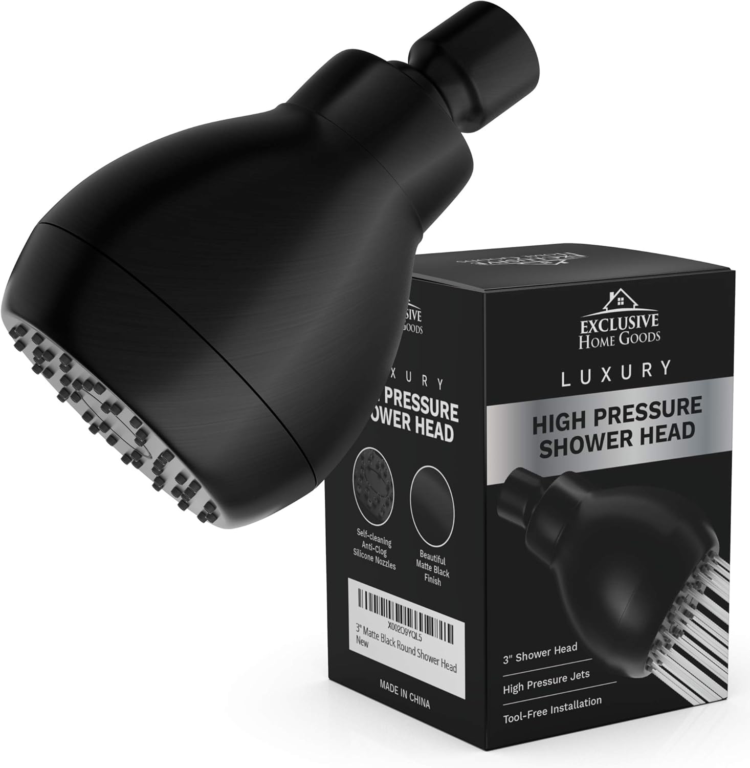 High Pressure Shower Head Matte Black - Powerful Deluxe Bathroom Showerhead with Strong Spray Stream and Small Silicone Nozzles - Universal Fit Works with High and Low Water Flow Showers-2.5 GPM