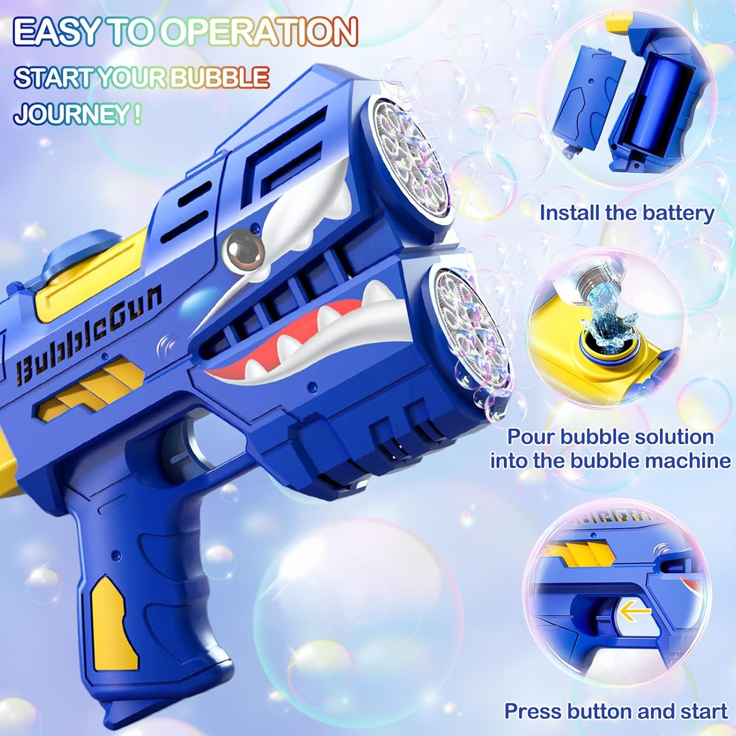 2 Pack Bubble Guns for Kids, LED Light Up Rechargeable Bubbles Machine Blower with 4 Bottles Refill Solution, Toddlers 4-8 Wedding Birthday Easter Party Gift
